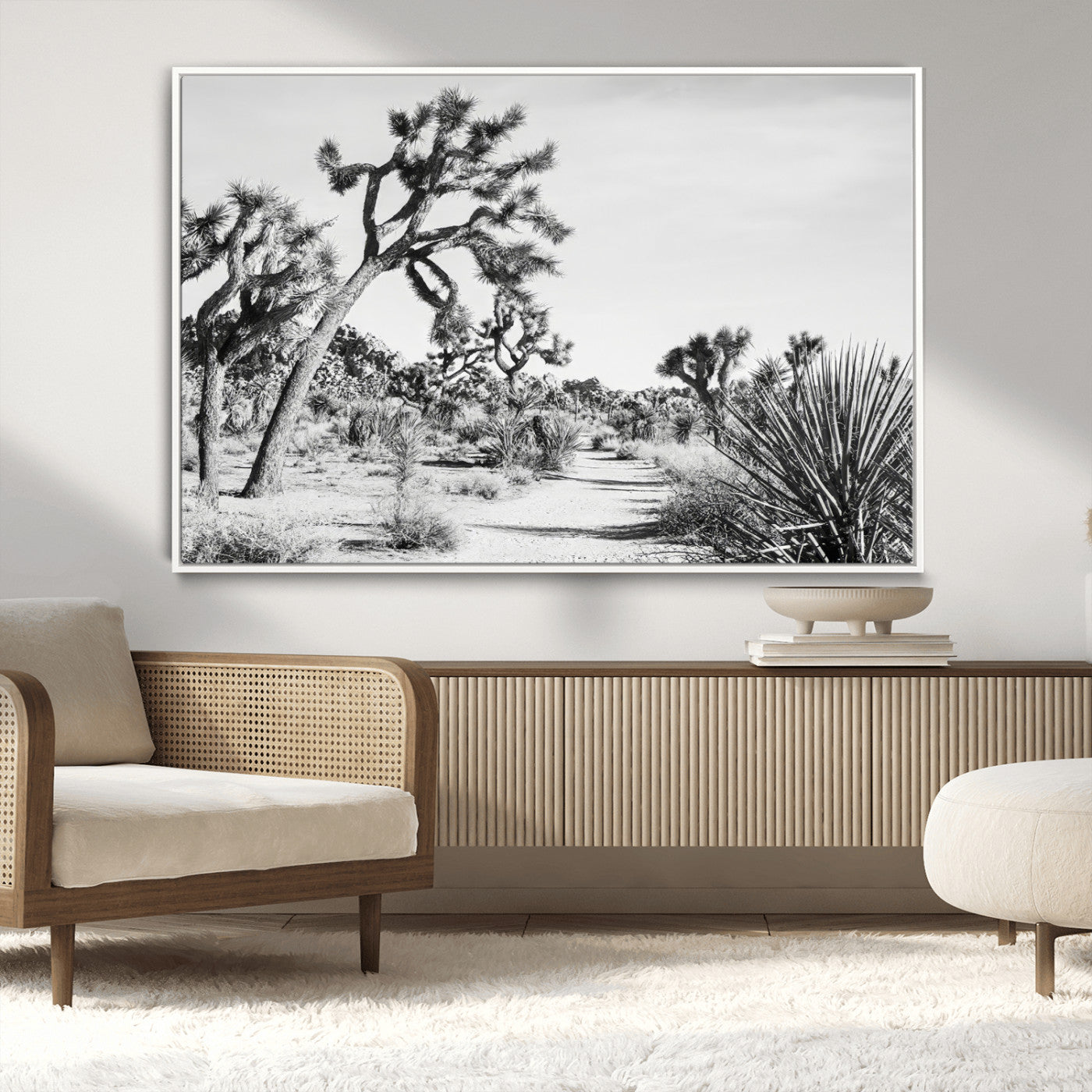 88164251-MGV-CV-36X24-Joshua Tree Wall Art Canvas Print, Framed Desert Path Art Picture Print, Monochrome Desert Perfect Minimalist Desert Decor Artwork
