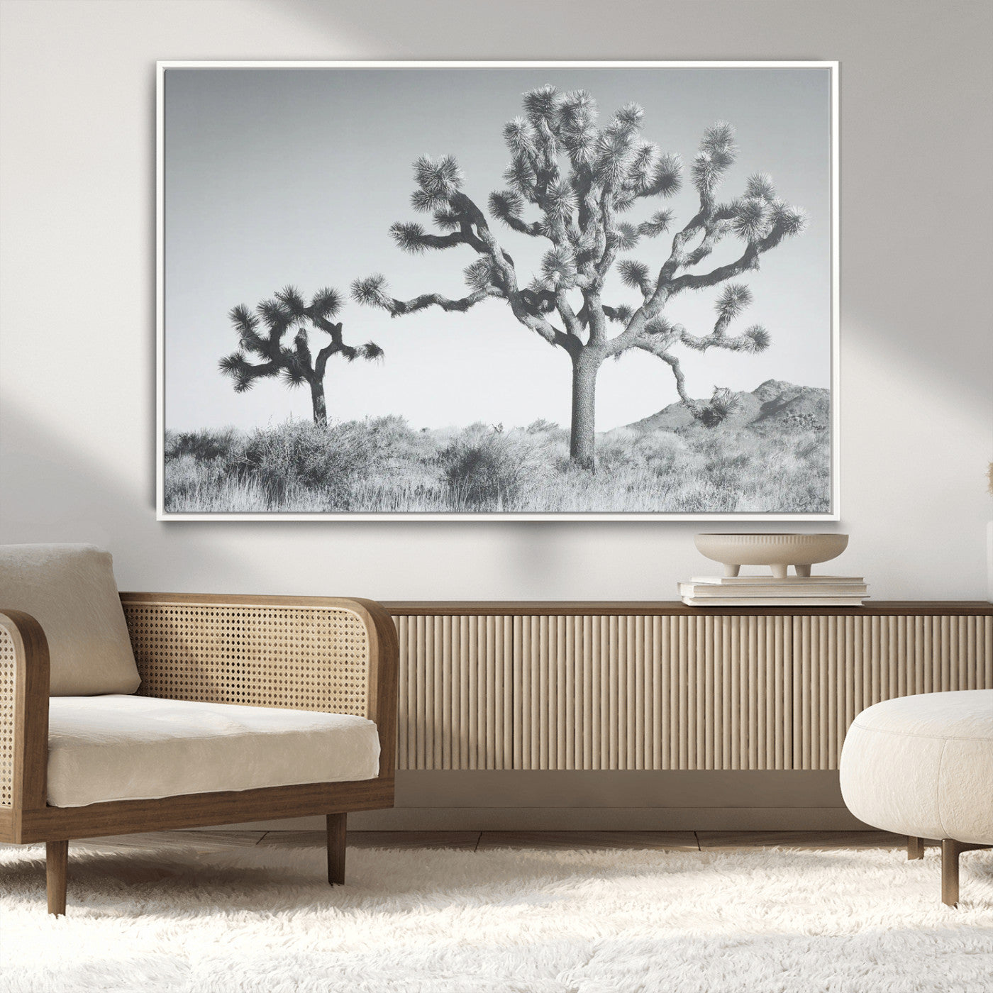 29996209-MGV-CV-36X24-Joshua Tree Art Wall Art Canvas Print, Framed Black White Landscape Art Picture Print, Desert Tree Decor Perfect Southwestern Boho