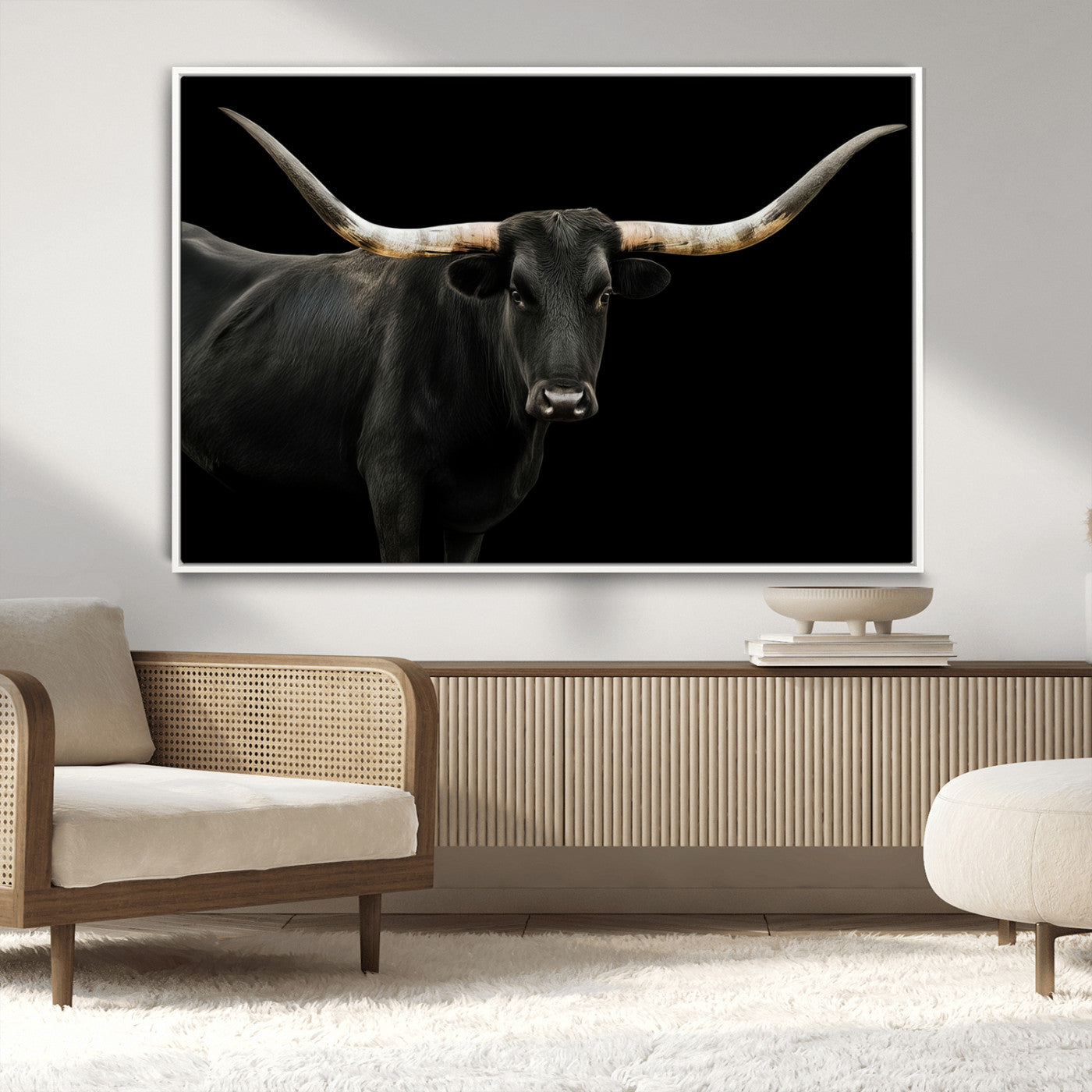 23572907-MGV-CV-36X24-Texas Longhorn Wall Art Canvas Print, Framed Rustic Western Decor Art Picture Print, Farmhouse Animal Perfect Modern Western