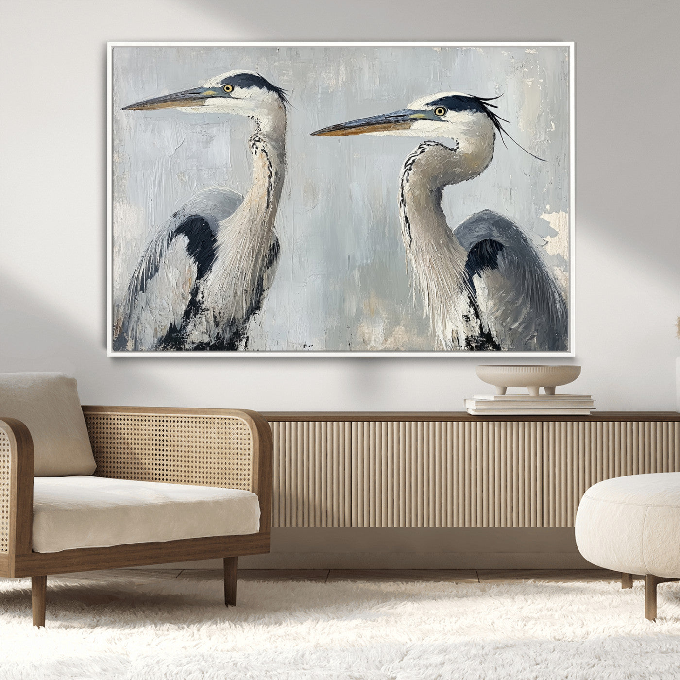 19427826-MGV-CV-36X24-Bird Canvas Decor Wall Art Canvas Print, Framed Coastal Bird Pair Art Picture Print, Minimalist Wildlife Wall Perfect Coastal