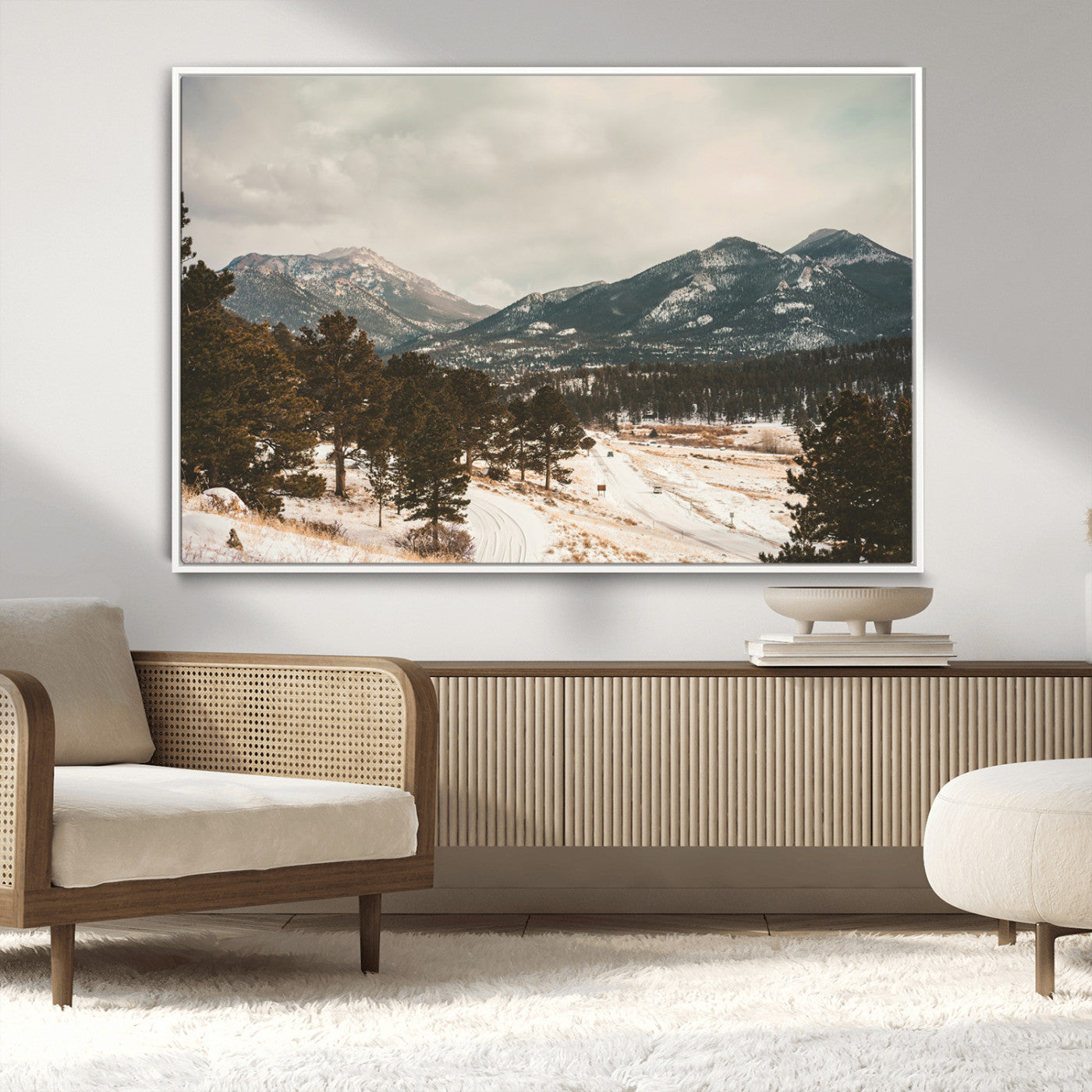 77311749-MGV-CV-36X24-Mountain Landscape Wall Art Canvas Print, Framed Snowy Peaks Art Picture Print, Alpine Aesthetic Perfect Rustic Winter Decor