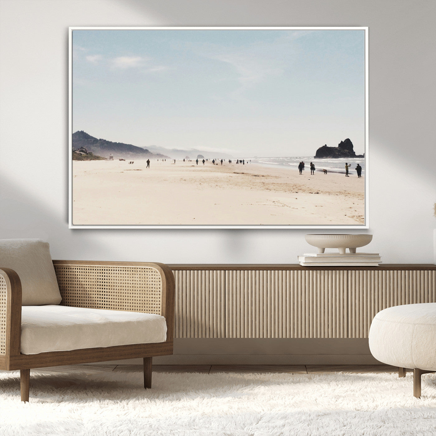 28307820-MGV-FC-36X24_White-Minimalist Beach Wall Art Canvas Print, Framed Coastal Serenity Art Picture Print, Soft Sand Perfect Modern Coastal Decor Artwork