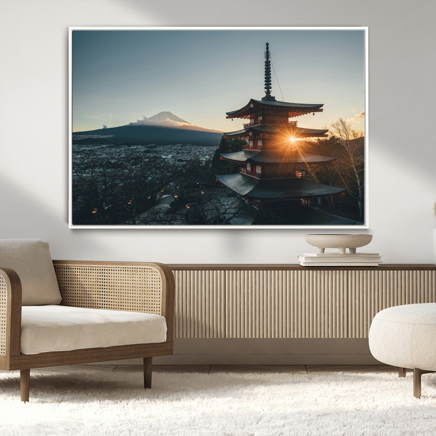 87729656-MGV-CV-36X24-Mount Fuji Wall Art Canvas Print, Framed Japan Travel Art Picture Print, Chureito Pagoda Perfect Zen Minimalism Decor Artwork