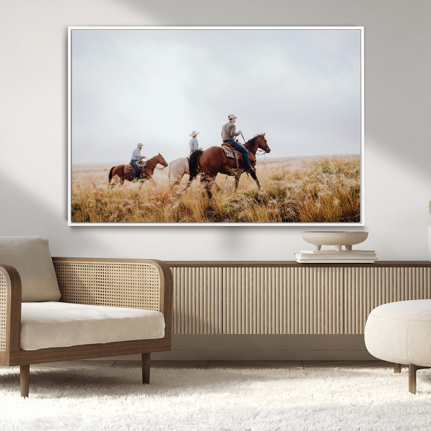 94723307-MGV-CV-36X24-Western Cowboys Wall Art Canvas Print, Framed Rustic Prairie Art Picture Print, Horseback Riding Perfect Rustic Western Decor