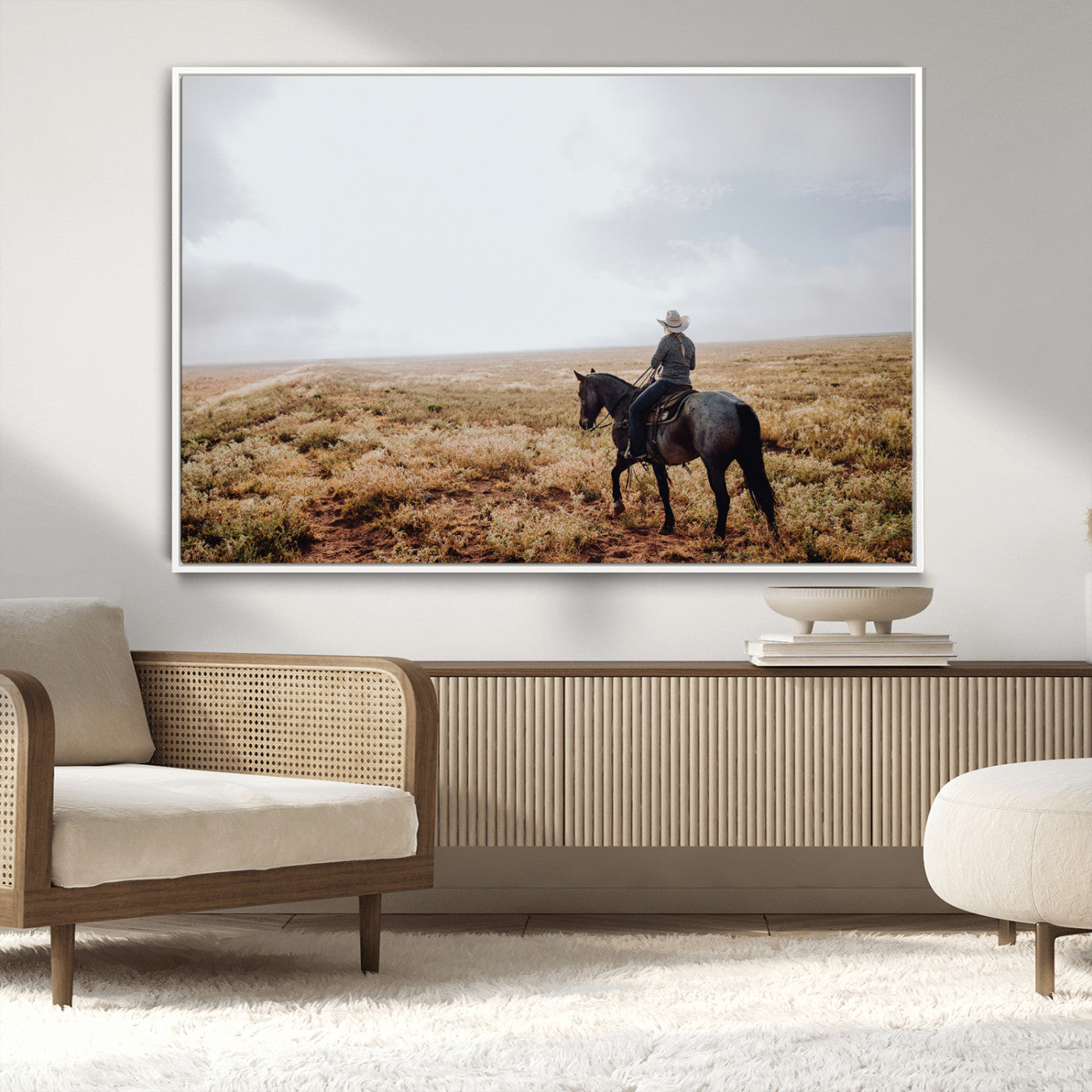 57597730-MGV-CV-36X24-Cowboy Wall Art Wall Art Canvas Print, Framed Western Canvas Art Picture Print, Rustic Ranch Scene Perfect Rustic Western Decor