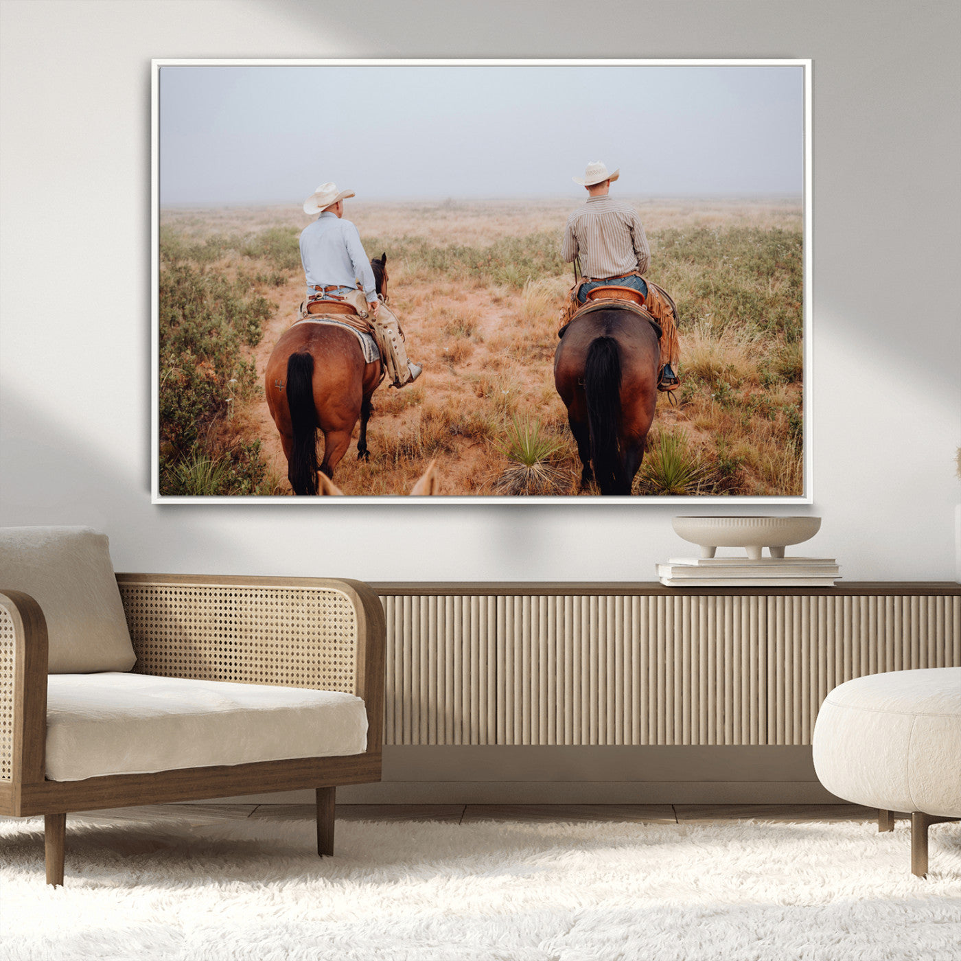 54943176-MGV-CV-36X24-Cowboy Wall Art Wall Art Canvas Print, Framed Western Canvas Art Picture Print, Rustic Ranch Scene Perfect Rustic Western Decor