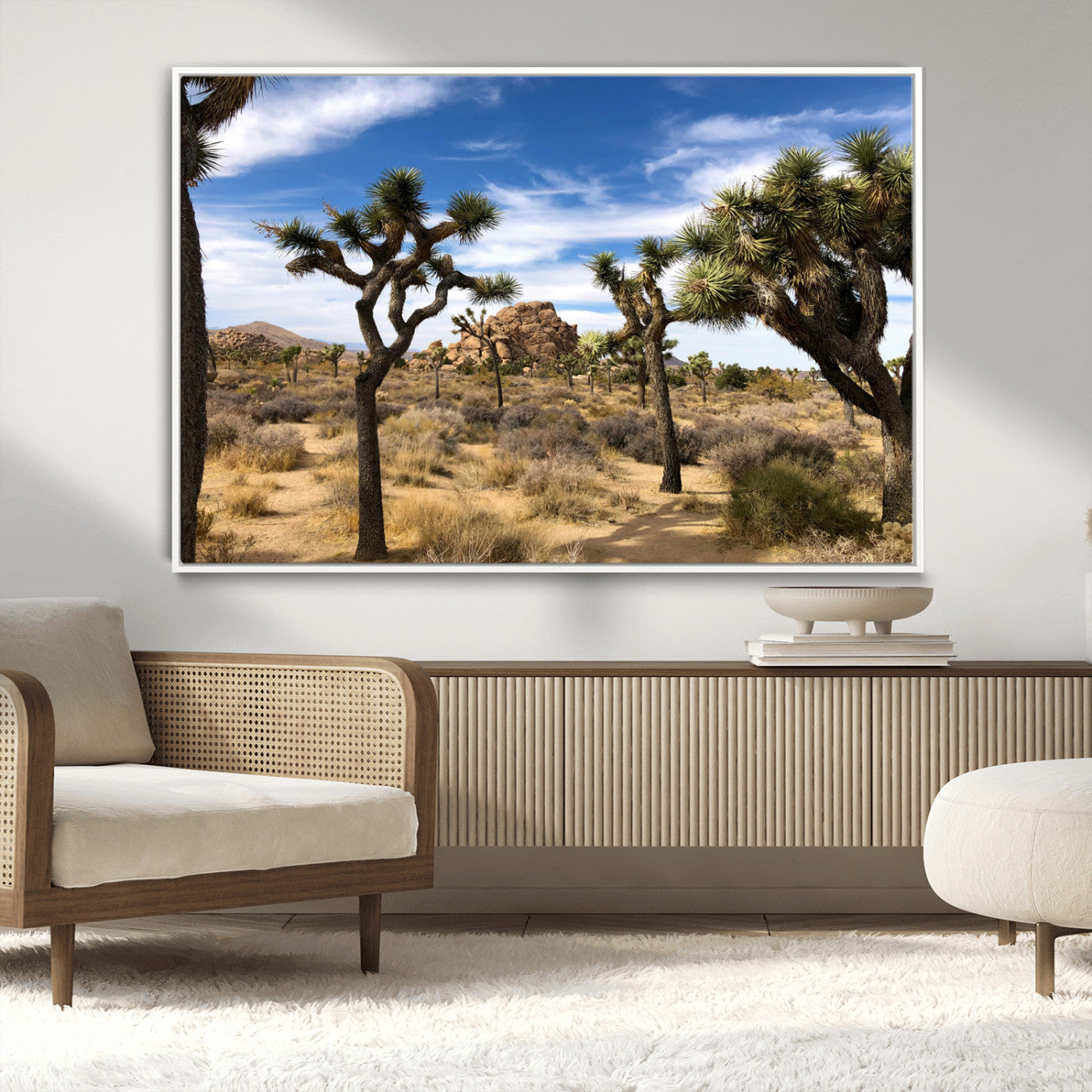 25722592-MGV-CV-36X24-Joshua Tree Desert Wall Art Canvas Print, Framed Southwestern Nature Art Picture Print, Rustic Earth Tones Perfect Southwestern