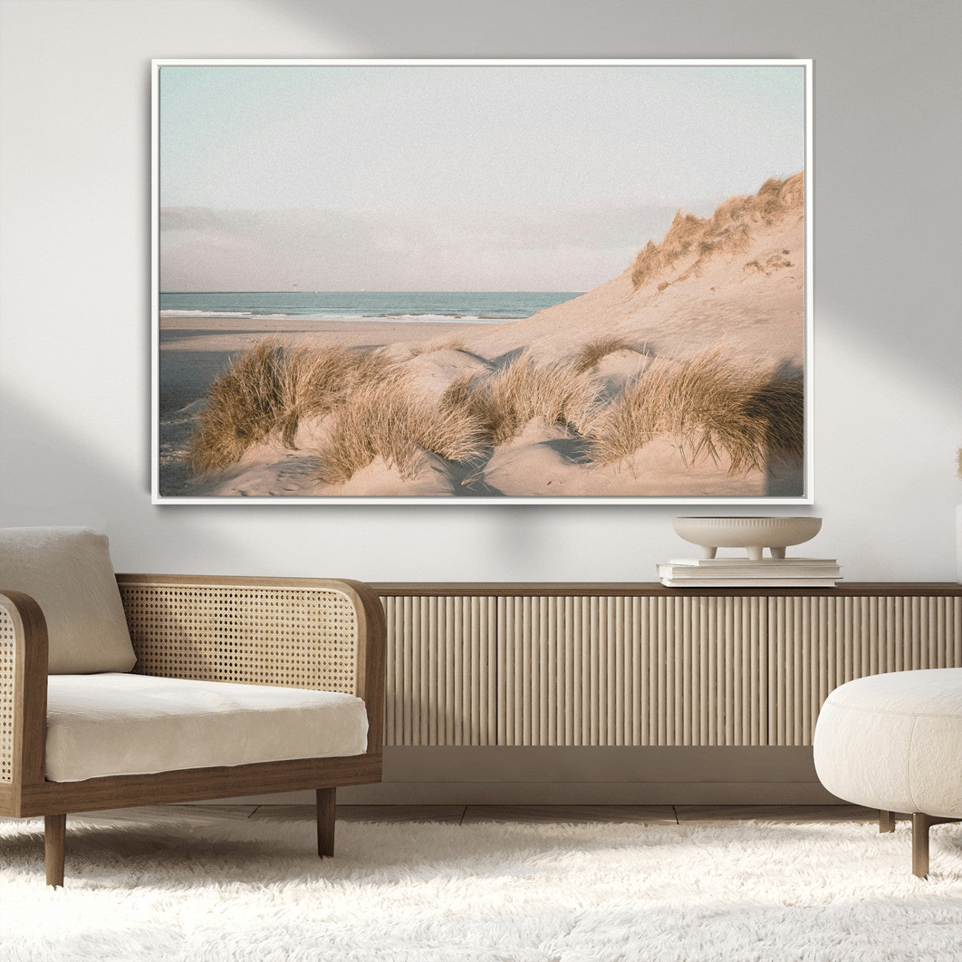 28064037-MGV-CV-36X24-Minimalist Seascape Wall Art Canvas Print, Framed Neutral Beach Print Art Picture Print, Sand Dune Photography Perfect