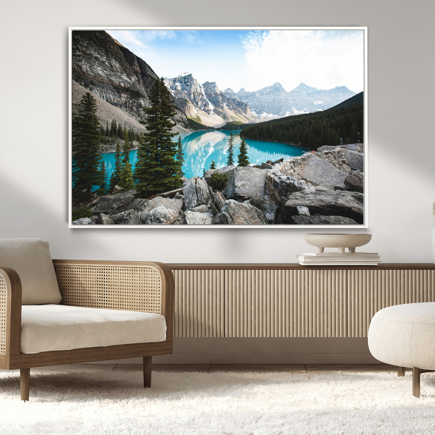 98014896-MGV-CV-36X24-Canadian Rockies Wall Art Canvas Print, Framed Mountain Landscape Art Picture Print, Turquoise Water Perfect Scandinavian