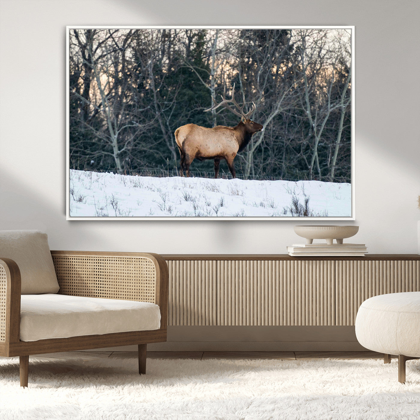 36533178-MGV-CV-36X24-Wild Elk Photography Wall Art Canvas Print, Framed Winter Wildlife Art Picture Print, Snowy Forest Perfect Rustic Lodge Decor
