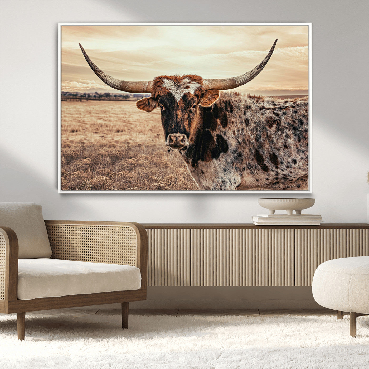 95745718-MGV-CV-36X24-Texas Longhorn Wall Art – Western Cattle Photography Canvas Print, Rustic Ranch Animal Artwork Country Farmhouse Decor for Living