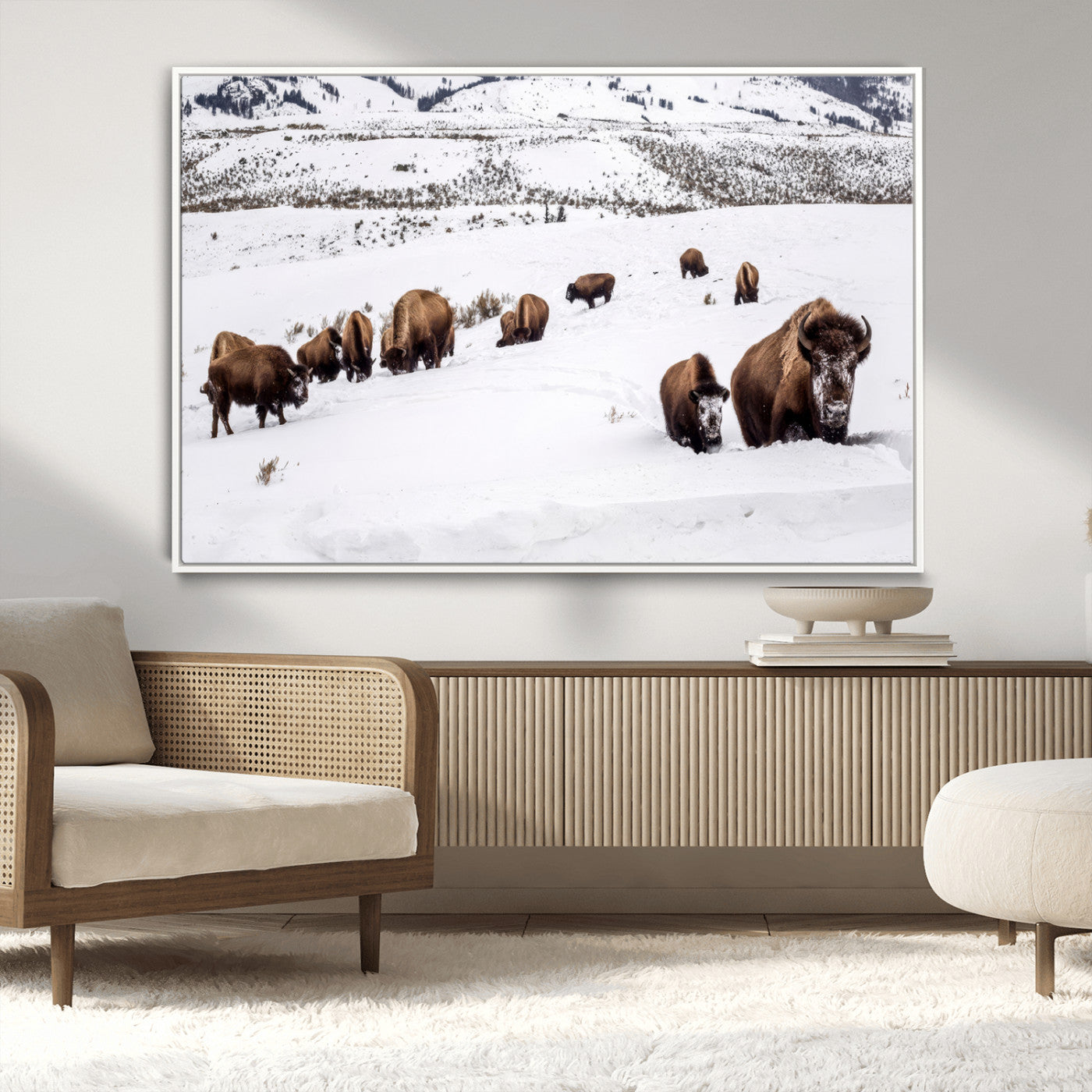 38217250-MGV-CV-36X24-Bison Herd Wall Art – Wildlife Canvas Print of Buffalo Winter Snow Scene, Rustic Western Lodge Décor, Farmhouse & Cabin Nature