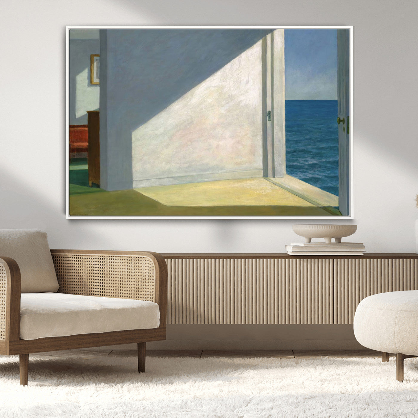 34188481-MGV-CV-36X24-Coastal Sunlight Wall Art – Minimalist Ocean View Canvas Print, Serene Beach House Inspired Decor for Bedroom, Living Room,