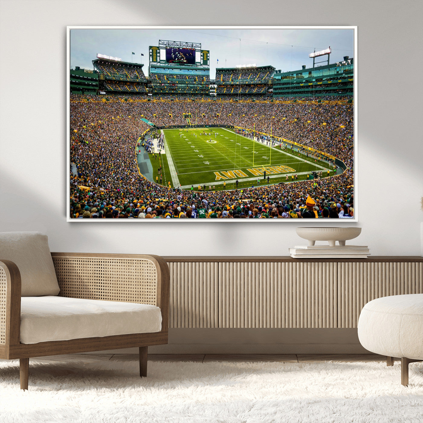 96617112-MGV-CV-36X24-Lambeau Field Wall Art – Green Bay Packers NFL Football Stadium Canvas Print – Game Day Crowd Sports Decor for Man Cave, Bar, or