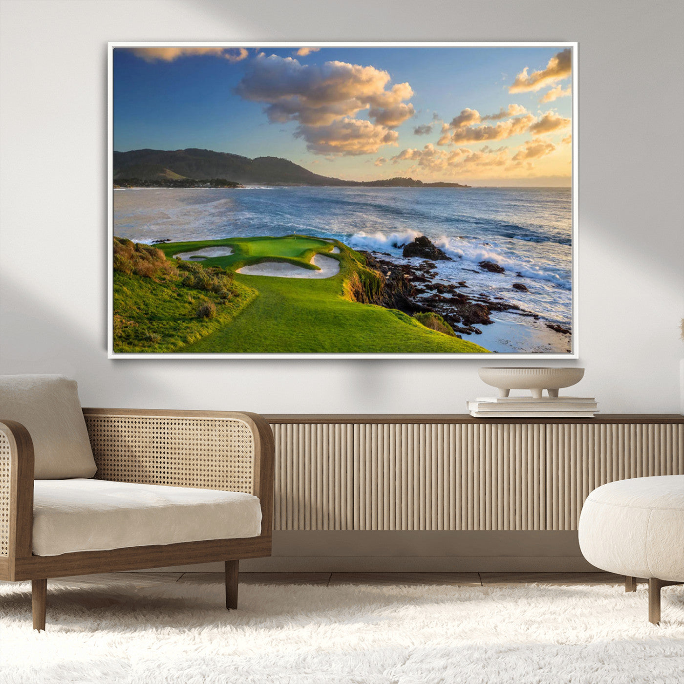 50107048-MGV-CV-36X24-Golf Course Wall Art – Coastal Ocean View Canvas Print, Scenic Fairway Landscape Decor for Office, Man Cave, Bedroom, or Living