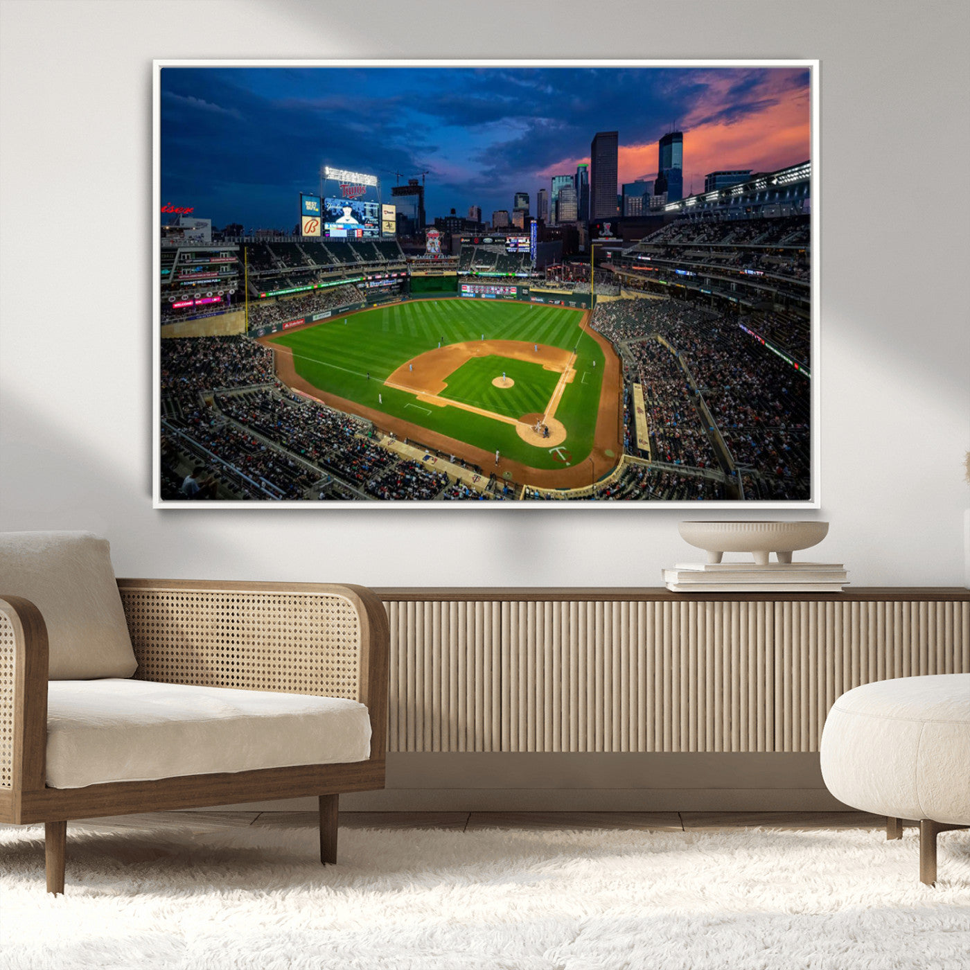 68222753-MGV-CV-36X24-Baseball Stadium Wall Art – Panoramic Night Game Canvas Print, Sports Decor for Man Cave, Office, Bar, or Living Room