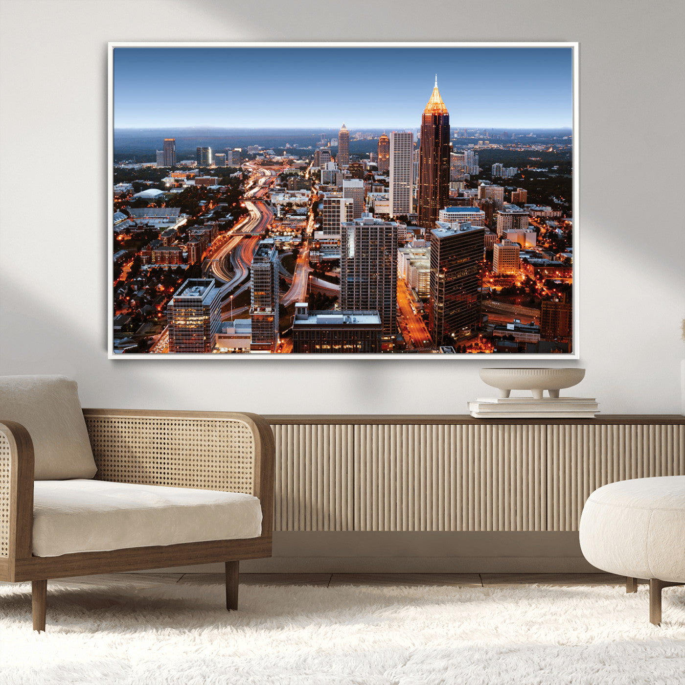 25096967-MGV-CV-36X24-Atlanta Skyline Wall Art – Vibrant Cityscape Canvas Print, Modern Night Lights Urban Decor for Office, Living Room, or Apartment