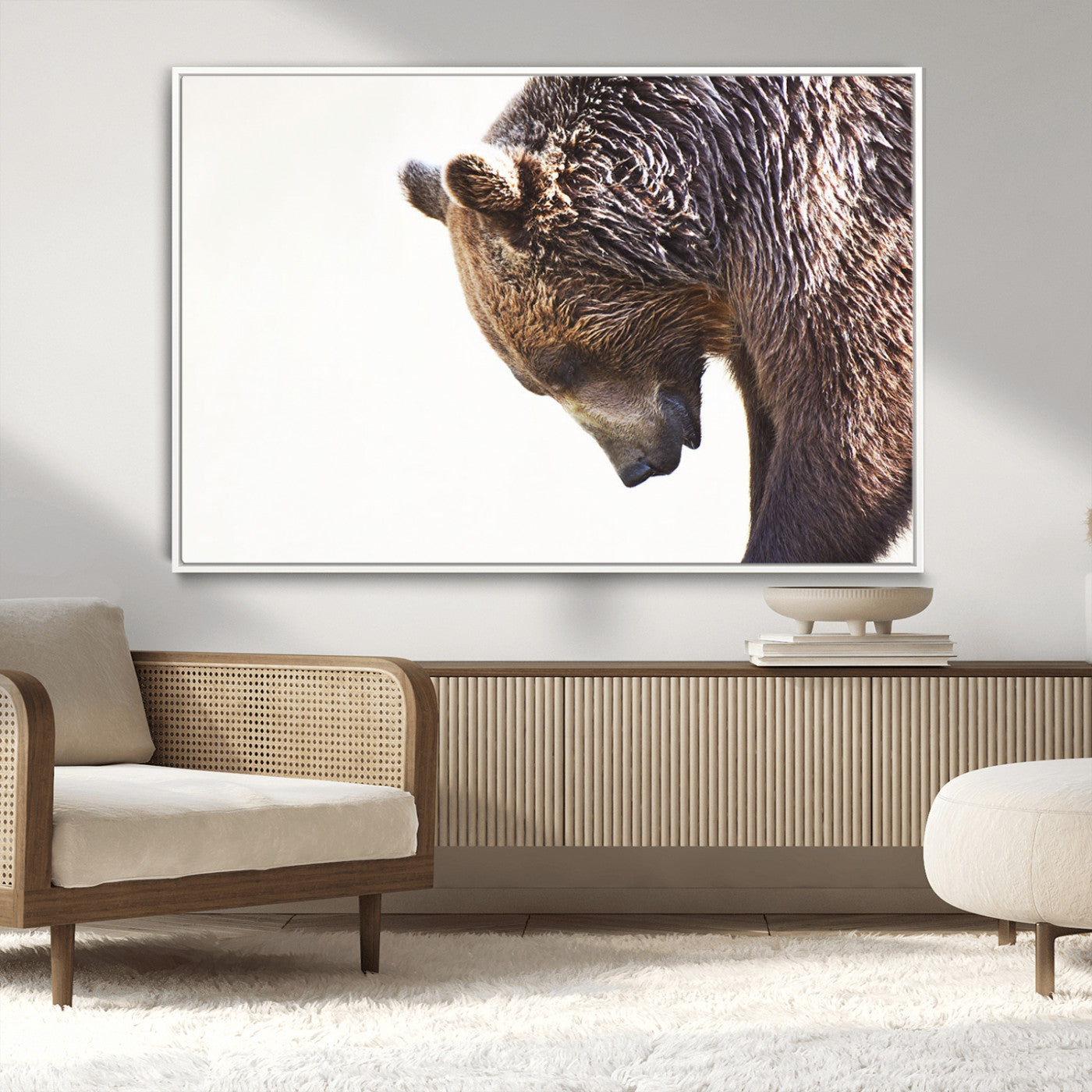 14405507-MGV-CV-36X24-Bear Wall Art – Wildlife Canvas Print with Rustic Animal Portrait and Minimalist Background, Nature Inspired Photography for