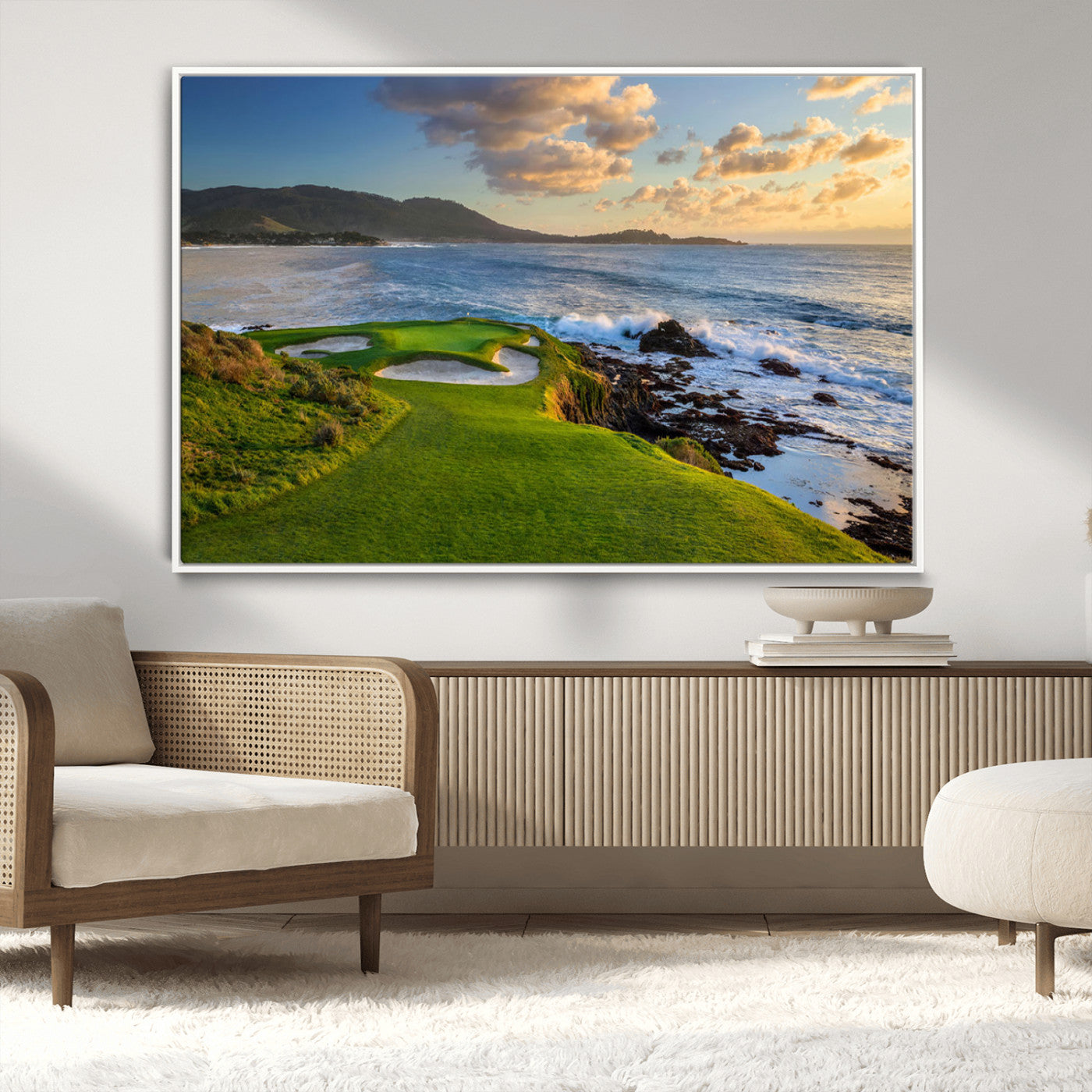 67486665-MGV-CV-36X24-Golf Course Wall Art – Pebble Beach Oceanfront Canvas Print, Coastal Fairway Photography Sports Decor for Living Room, Office, Man