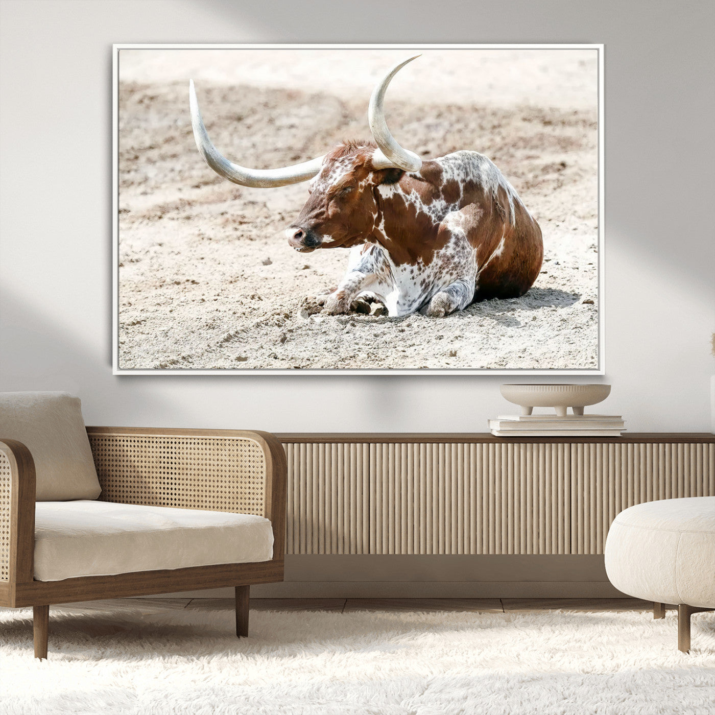 89096667-MGV-CV-36X24-Texas Longhorn Wall Art – Rustic Western Canvas Print, Cattle Photography Decor for Ranch House, Living Room, Office, Man Cave