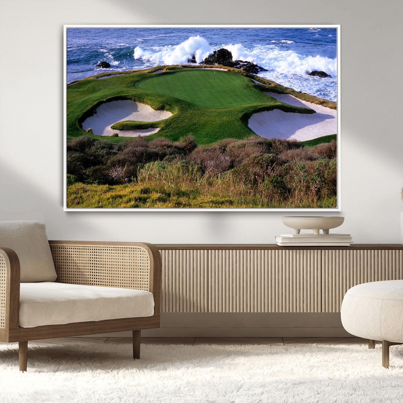 22776914-MGV-CV-36X24-Golf Course Wall Art – Oceanfront Green Canvas Print, Coastal Pebble Beach Photography Sports Decor for Living Room, Office, Man