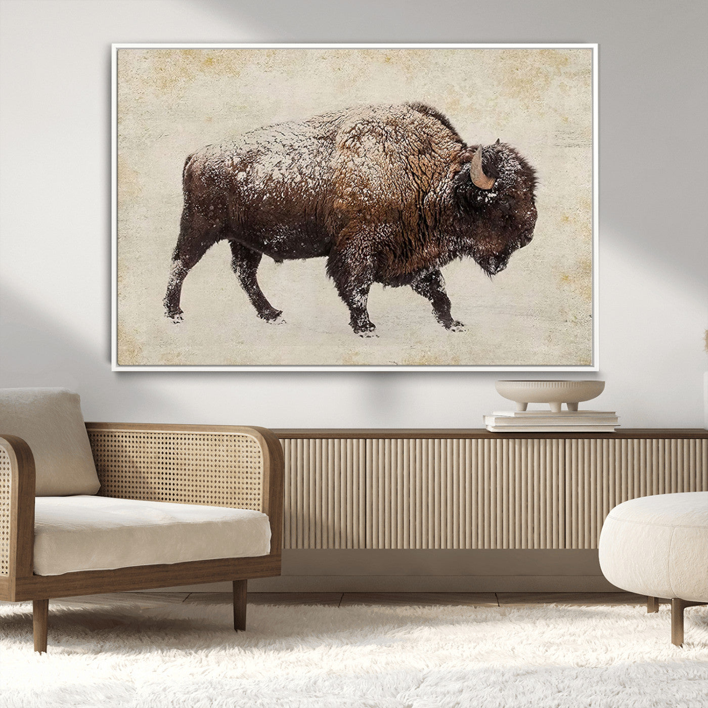 54810031-MGV-CV-36X24-Western Wall Art – Snow Covered Bison Canvas Print, Rustic Wildlife Photography Decor for Bedroom, Living Room, Office, Lodge,