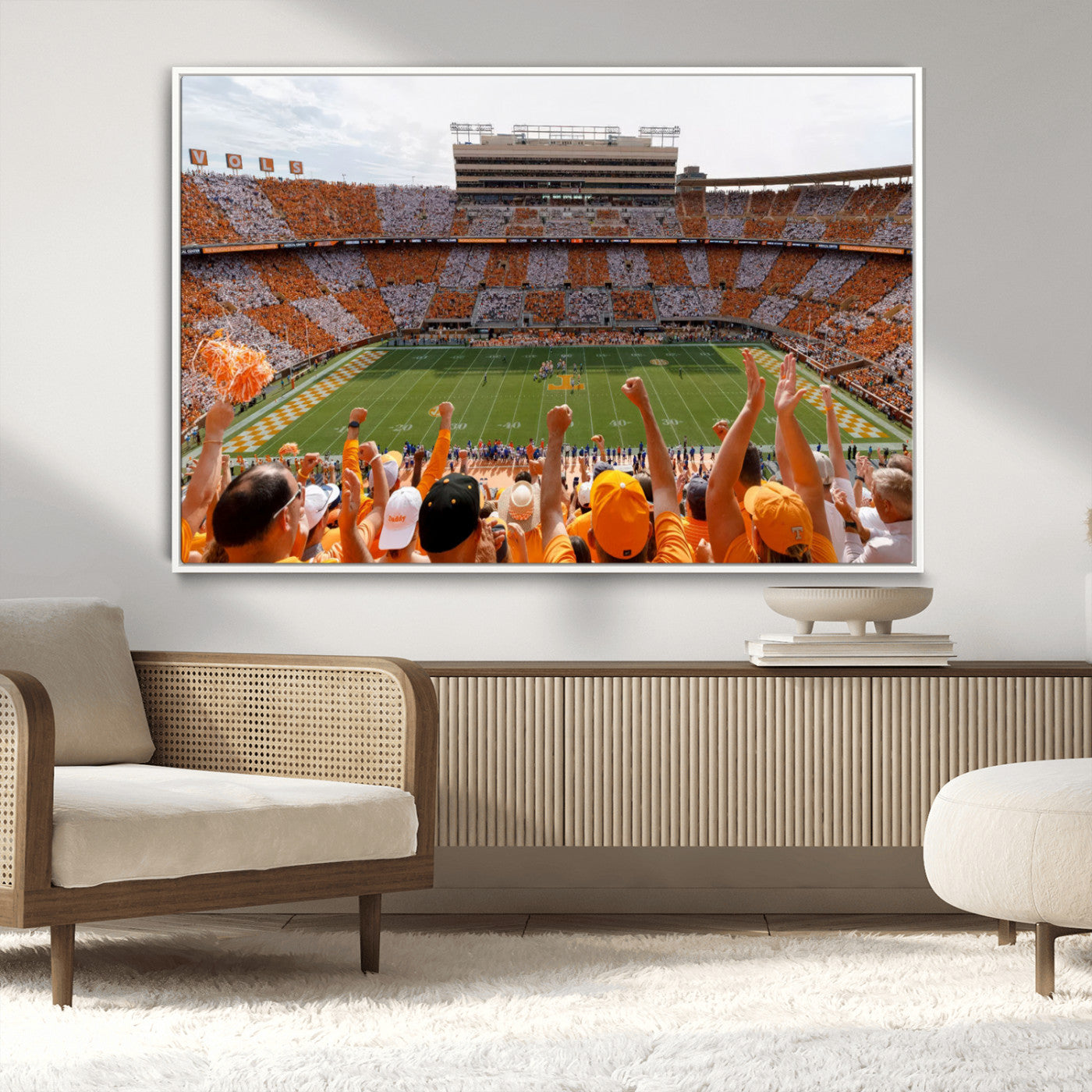 76011417-MGV-CV-36X24-Tennessee Volunteers Wall Art – Neyland Stadium Checkerboard Crowd Canvas Print, Vols Football Game Day Fan Perspective Sports