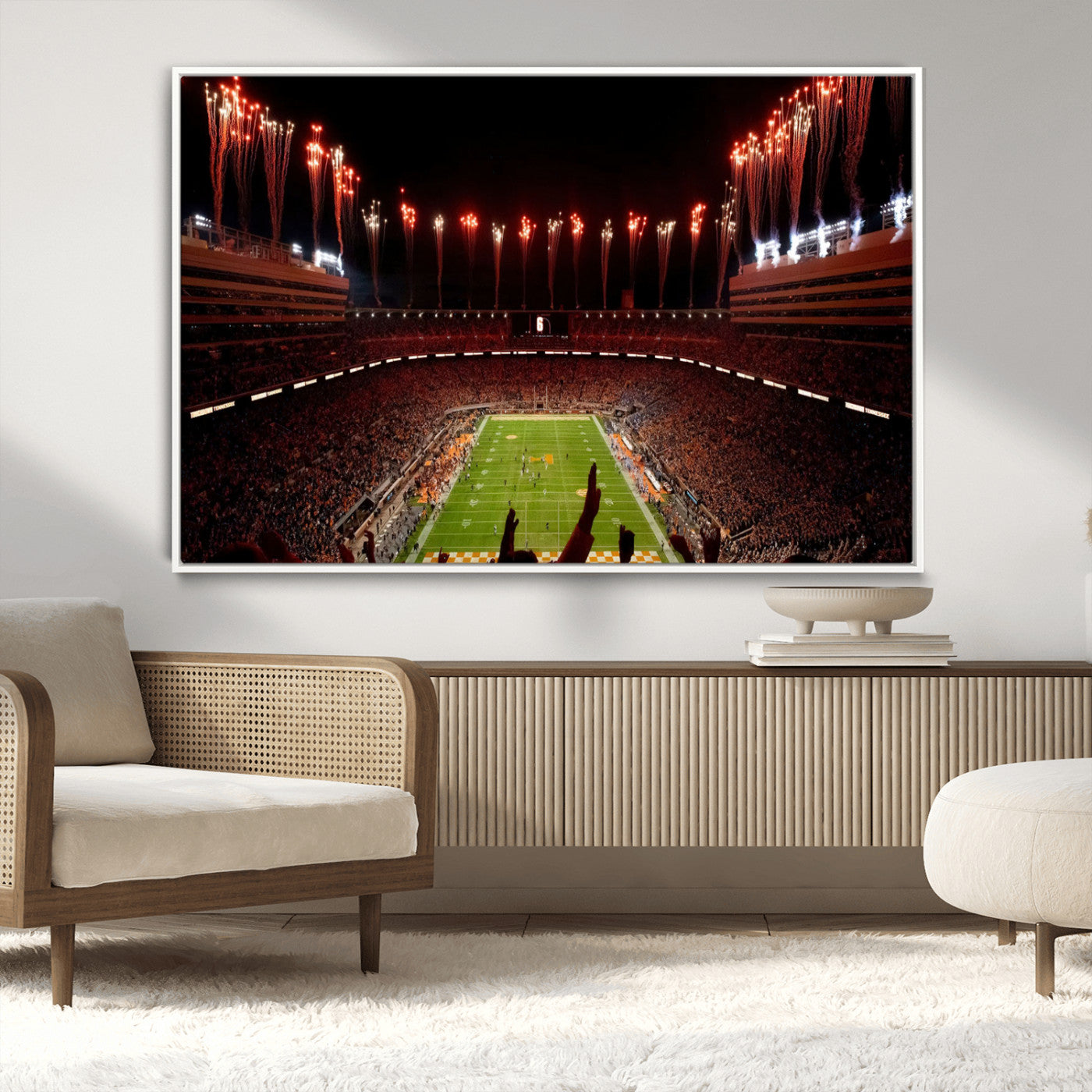 73358115-MGV-CV-36X24-Neyland Stadium Wall Art – Panoramic Tennessee Volunteers Night Game Canvas Print, Fireworks Football Celebration Sports Decor for