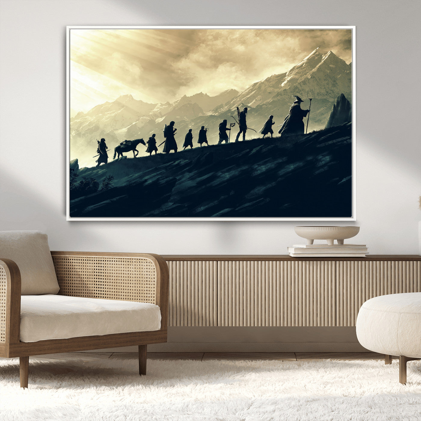 76547-MGV-CV-36X24-Fellowship Journey Wall Art Canvas Print, Framed LOTR Art Picture Print, Middle Earth Perfect Tolkien Fantasy Decor Artwork