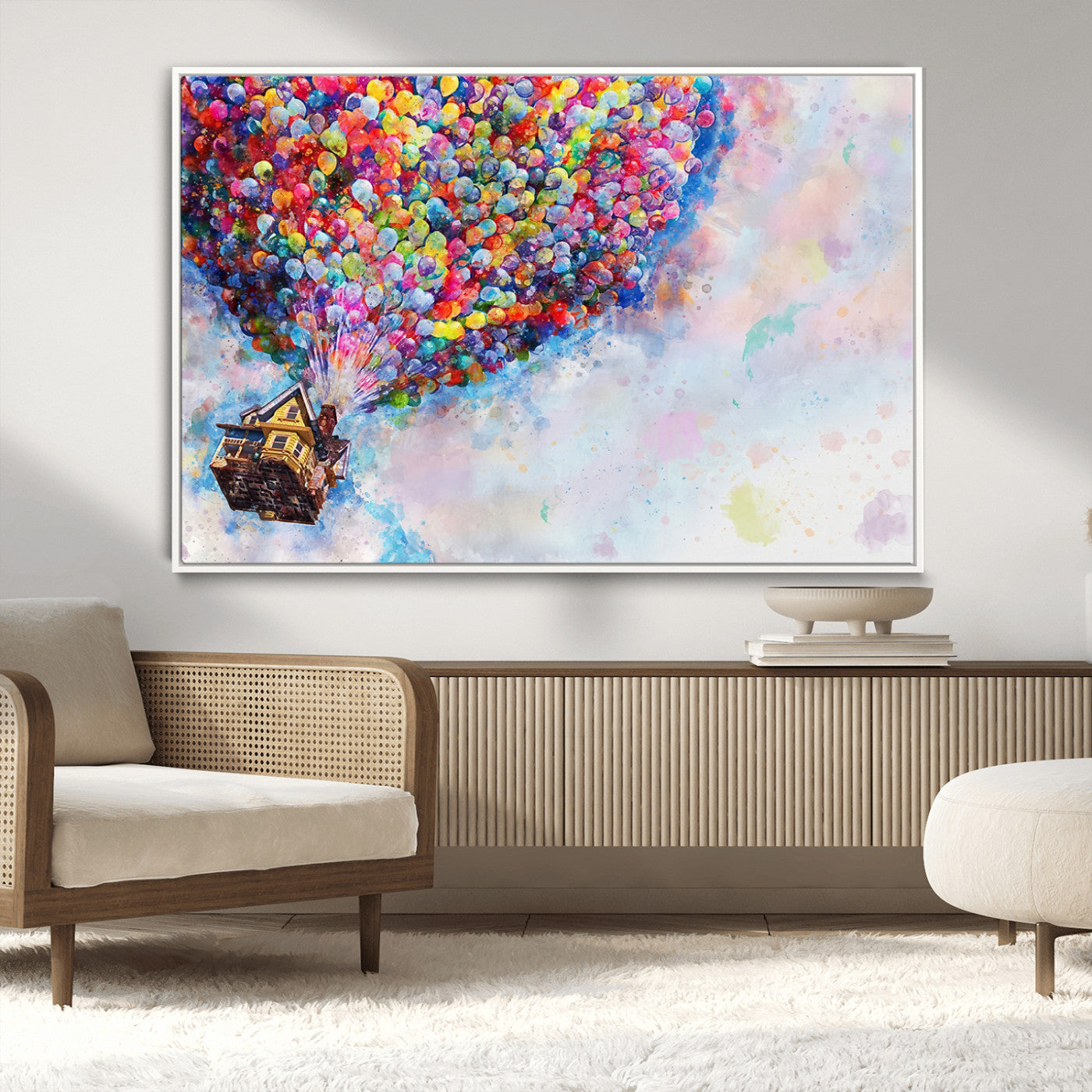 18792-MGV-FC-36X24_White-Up Movie House Wall Art Canvas Print, Framed Carls Journey Art Picture Print, Up Inspired Perfect Animated Whimsical Decor Artwork