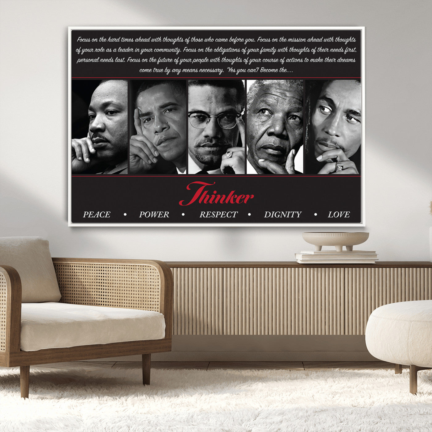 45112-MGV-CV-36X24-Black Icons Wall Art Canvas Print, Framed Thinker Art Picture Print, Motivational Quote Perfect Cultural Modern Decor Artwork