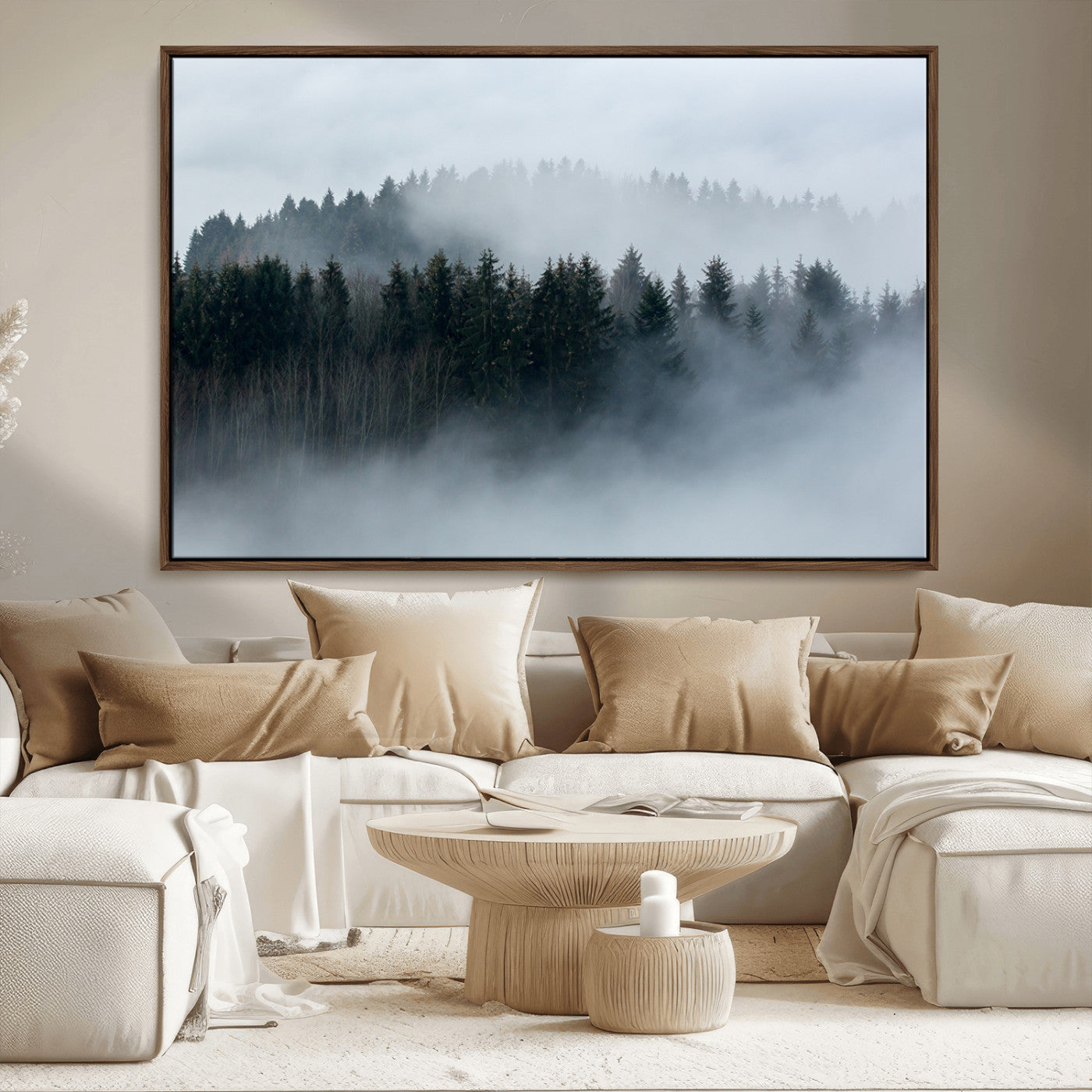 42596-MGV-CV-36X24-Misty Forest Wall Art – Atmospheric Pine Trees Canvas Print, Nature Landscape Decor for Living Room, Bedroom, Office, or Cabin