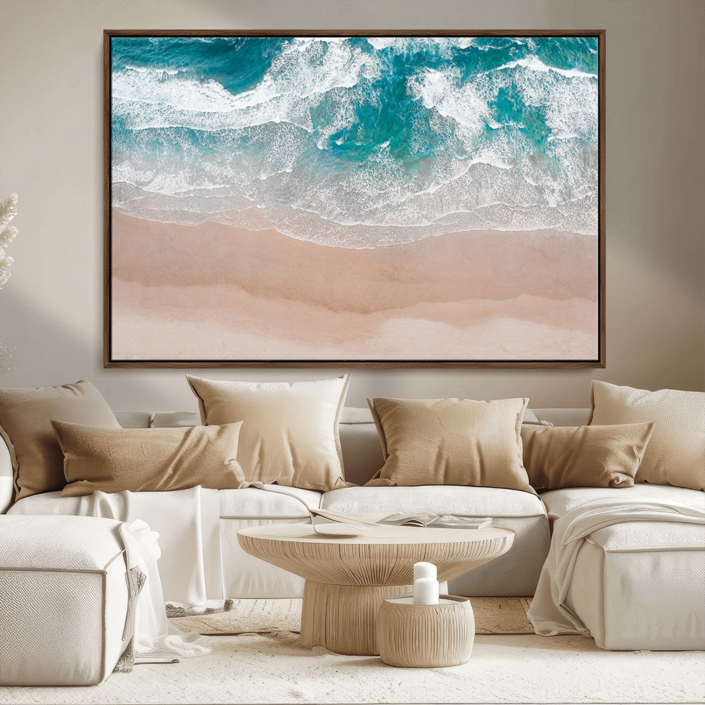 39236-MGV-CV-36X24-Ocean Beach Wall Art – Aerial View of Waves and Sand Canvas Print, Coastal Home Decor for Living Room, Bedroom, Office or Beach