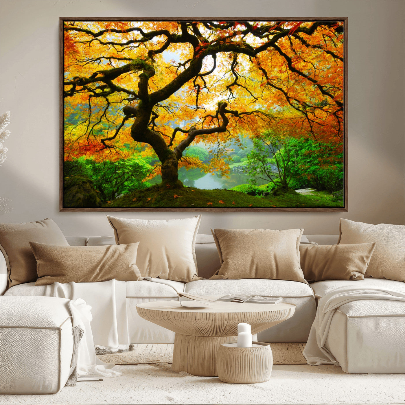 78748-MGV-CV-36X24-Golden Autumn Maple Tree Wall Art – Bright Fall Colors Canvas Print, Serene Nature Decor for Living Room, Bedroom or Office