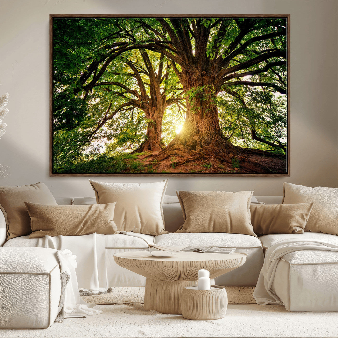 52150-MGV-FC-36X24_Walnut-Majestic Tree Wall Art – Large Nature Canvas Print with Sunlight Through Branches, Rustic Forest Decor for Living Room, Bedroom or