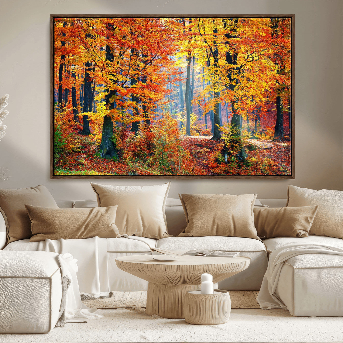 91746-MGV-CV-36X24-Autumn Forest Wall Art – Vibrant Fall Foliage Canvas Print, Colorful Nature Landscape Decor for Living Room, Bedroom or Office