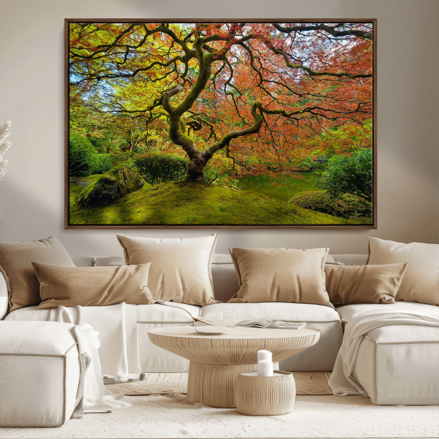 10316-MGV-CV-36X24-Japanese Maple Tree Wall Art – Colorful Autumn Foliage Canvas Print, Zen Nature Landscape Artwork for Living Room Bedroom, or