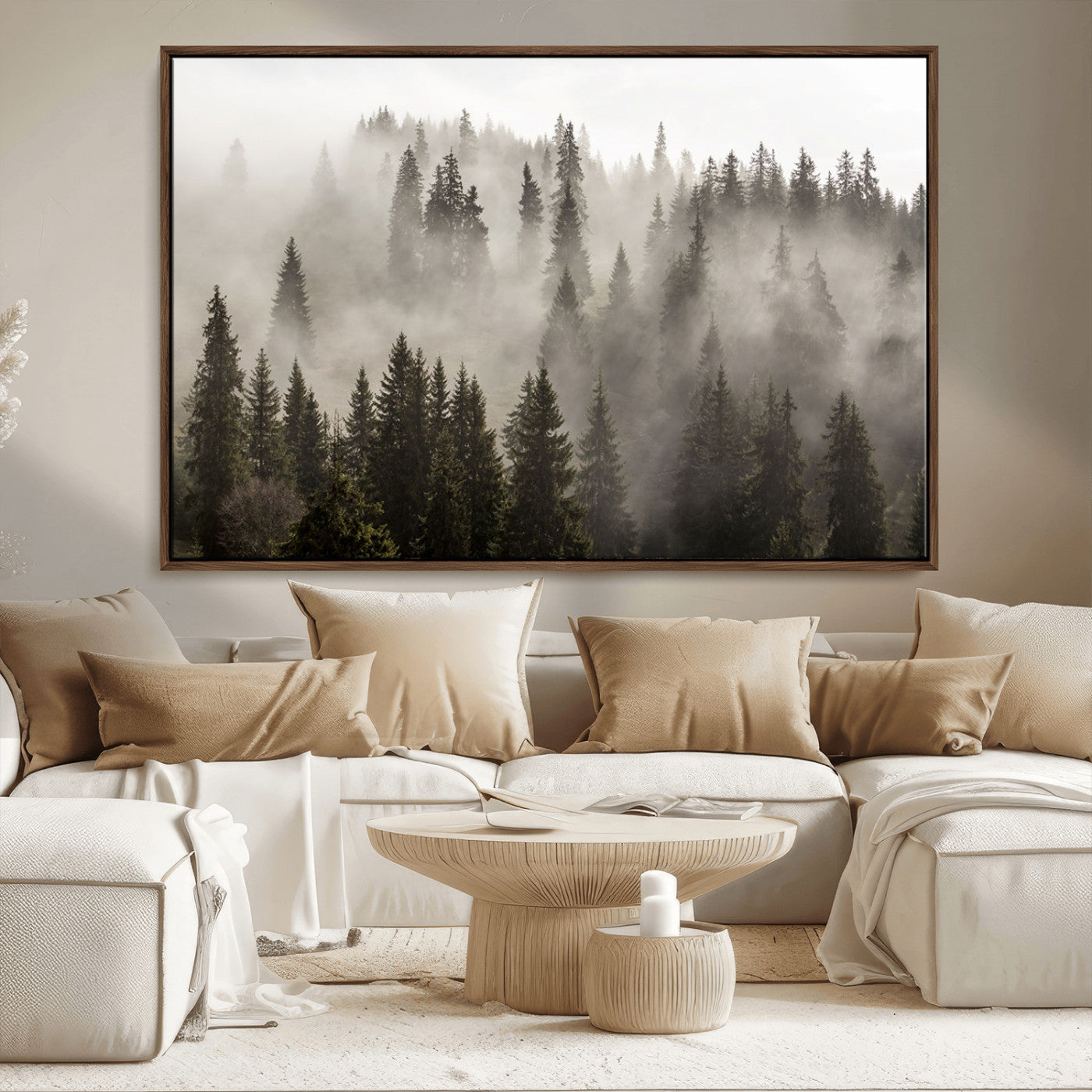 62862-MGV-CV-36X24-Misty Forest Wall Art – Tranquil Pine Tree Canvas Print with Mountain Fog, Nature Landscape Artwork for Living Room, Bedroom, or