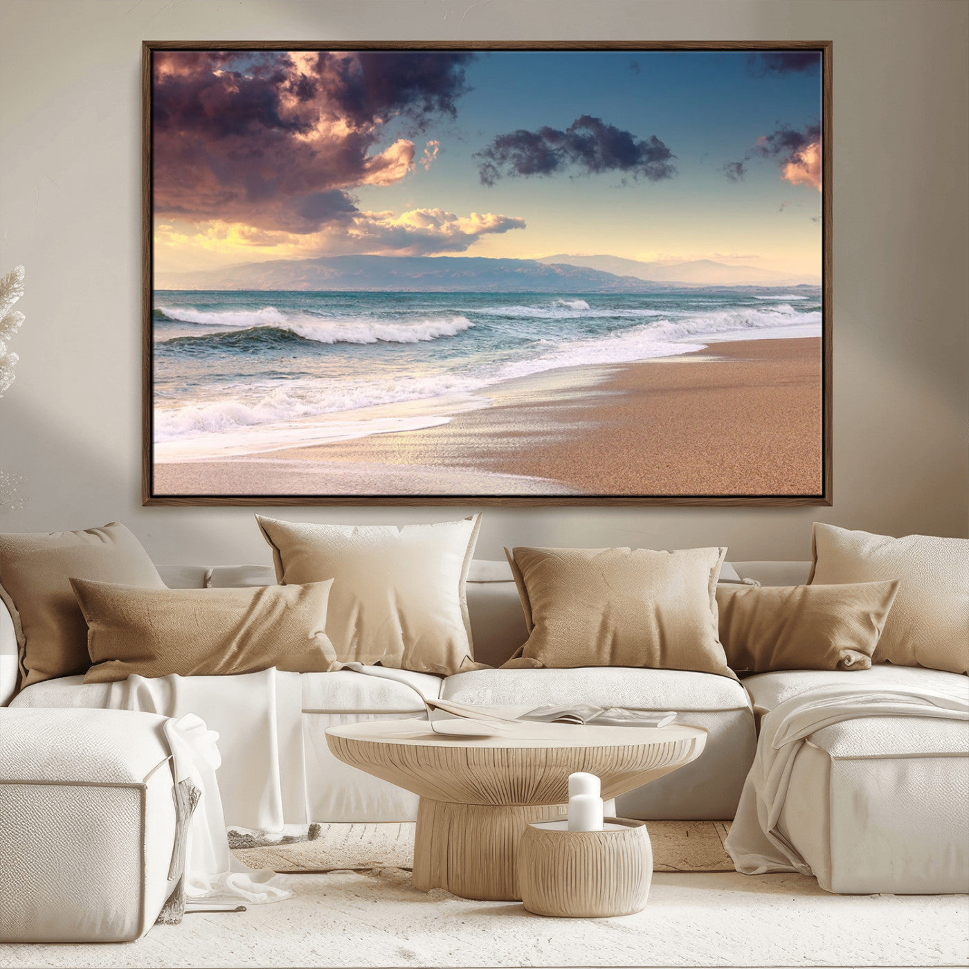 42253-MGV-CV-36X24-Serene Beach Waves Wall Art – Tranquil Ocean Horizon Canvas Print, Coastal Seascape Decor for Living Room or Office Wall