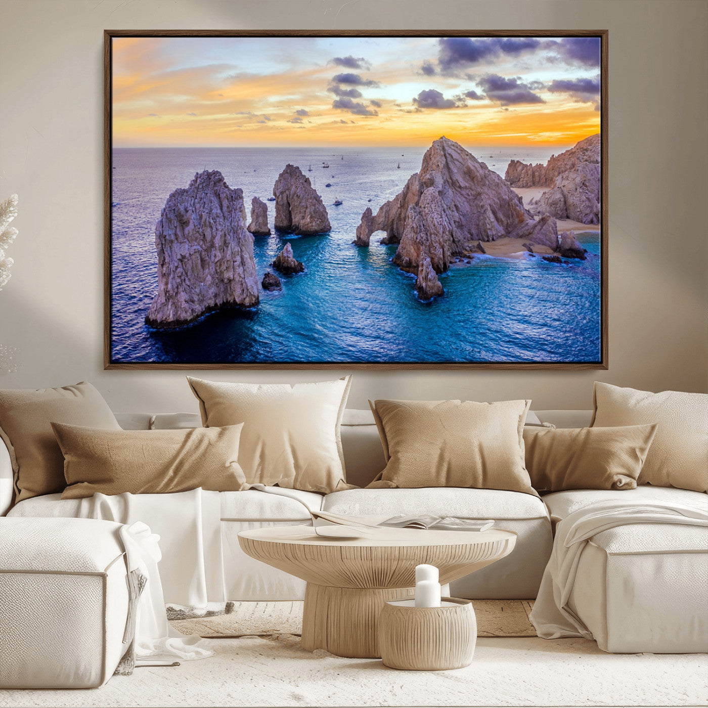 72955-MGV-CV-36X24-Ocean Rock Formation Wall Art – Sunset Coastal Seascape Print, Beach Landscape Decor for Living Room or Office