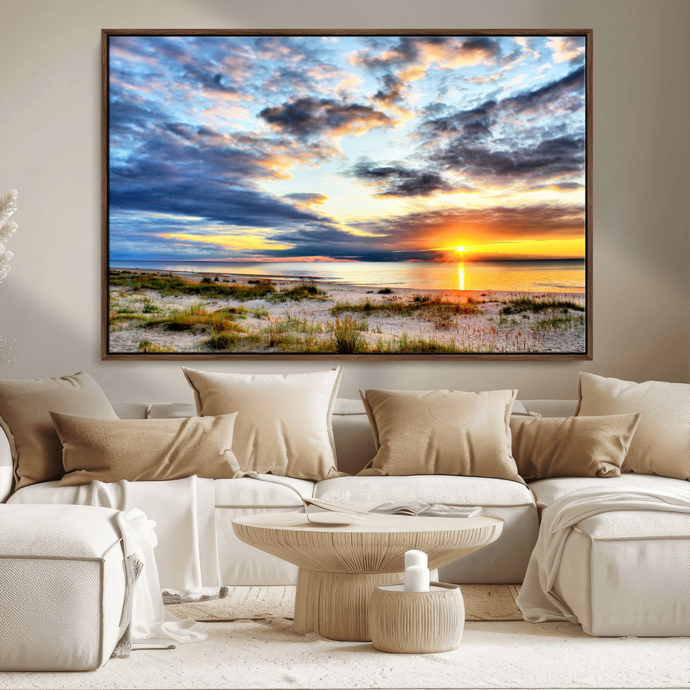 39645-MGV-CV-36X24-Golden Beach Sunset Wall Art – Serene Ocean Horizon Canvas Print, Coastal Nature Landscape Decor for Living Room, Bedroom or