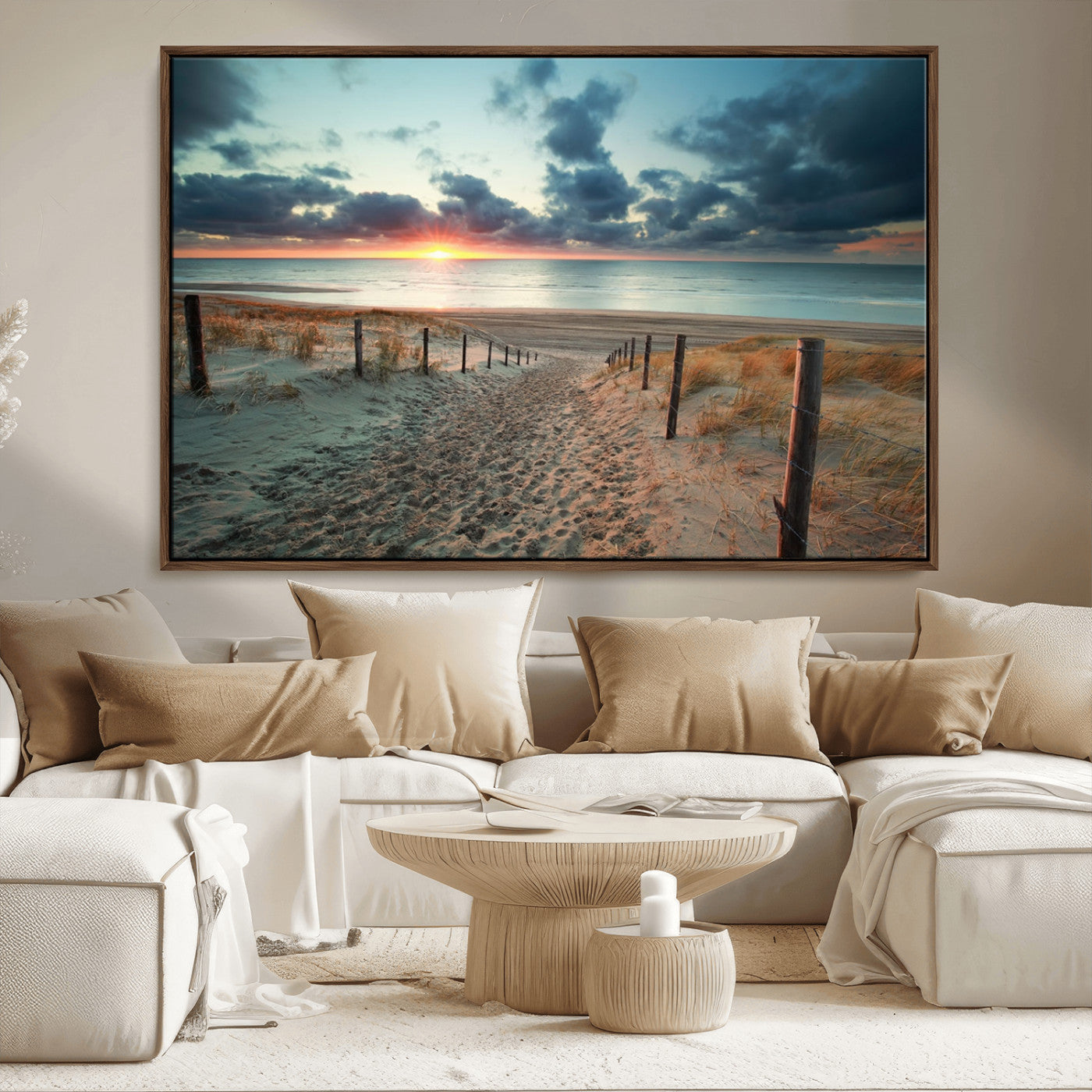 25788-MGV-CV-36X24-Sunset Beach Path Wall Art – Scenic Coastal Dunes and Ocean Canvas Print, Tranquil Seaside Landscape Decor for Living Room or