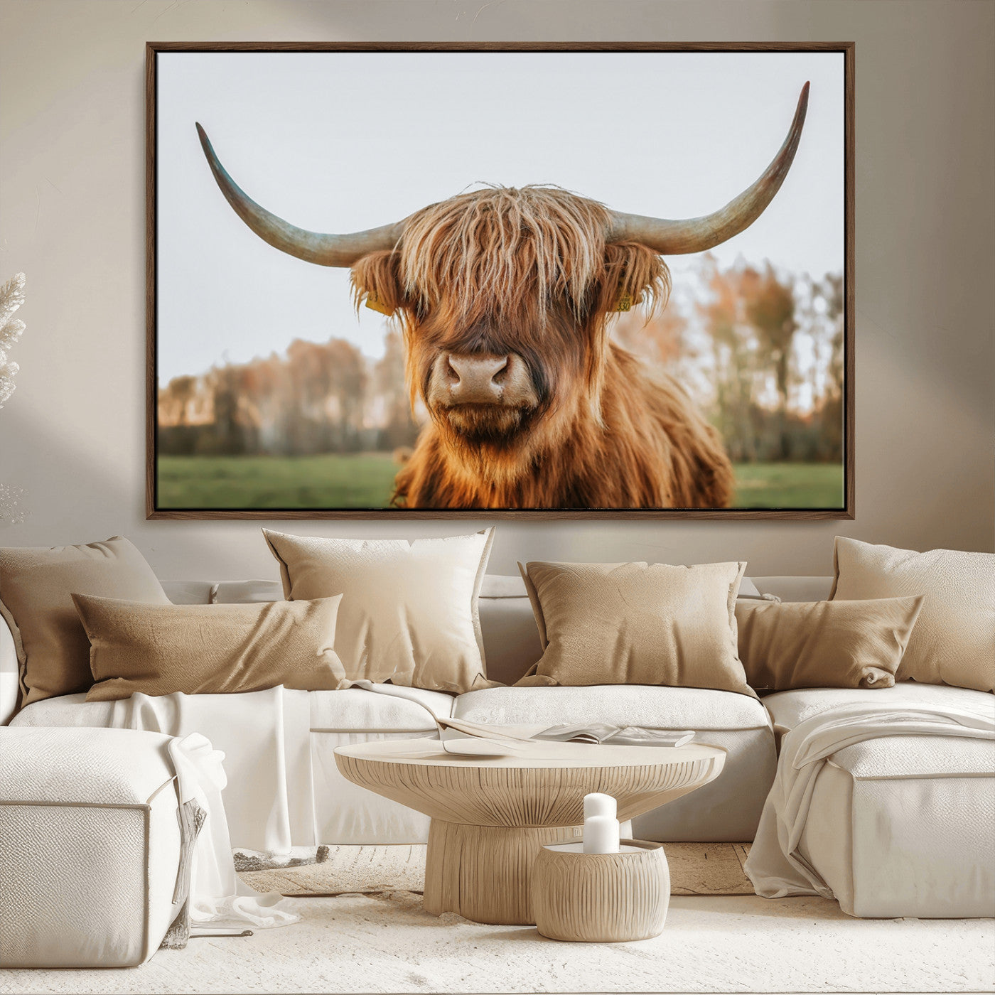 64824-MGV-CV-36X24-Highland Cow Wall Art – Rustic Scottish Bull Canvas Print, Farmhouse Animal Decor for Living Room, Bedroom, Office or Cabin