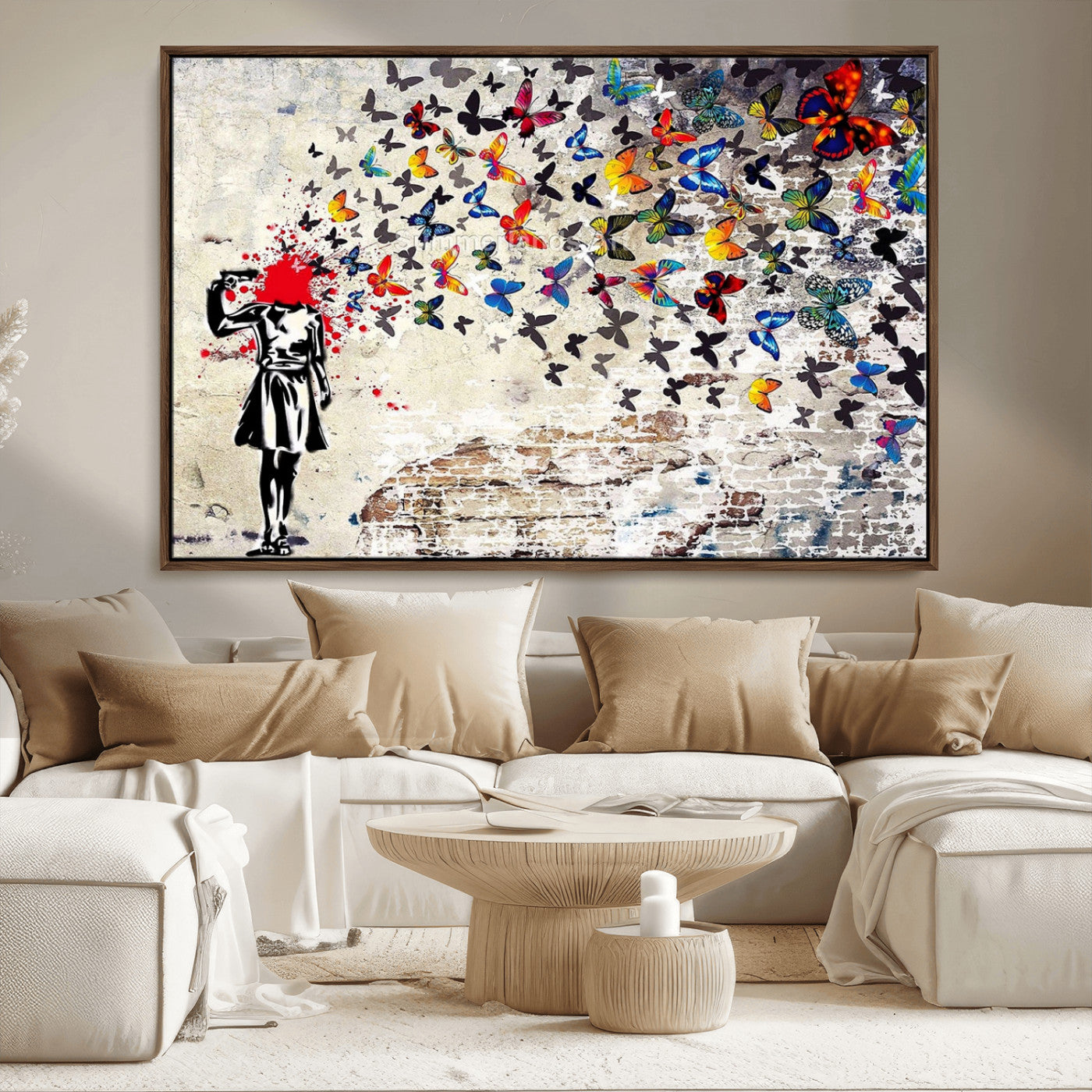 88654-MGV-CV-36X24-Butterfly Explosion Graffiti Wall Art – Street Art Canvas Print, Colorful Butterfly Spray Mural, Modern Abstract Urban Wall Decor
