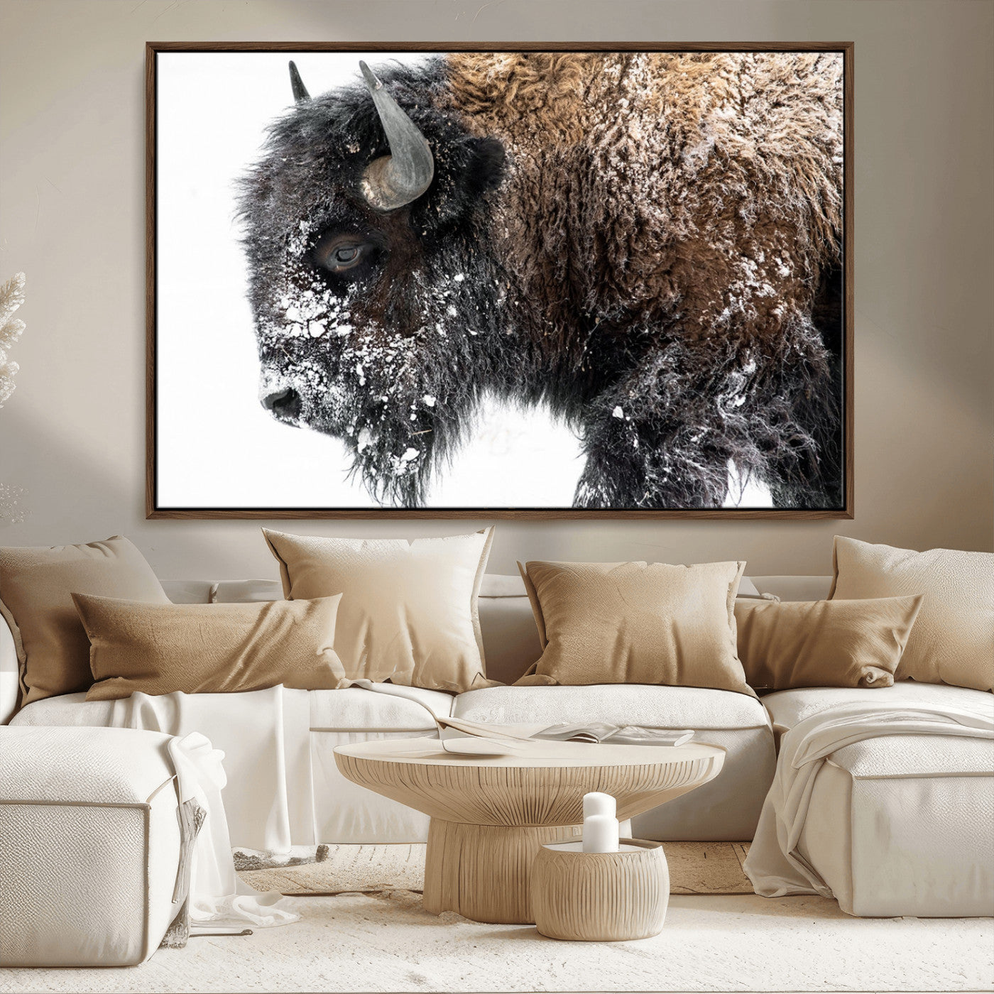 24304-MGV-CV-36X24-Bison Wall Art Canvas Print, Framed Winter Bison Art Picture Print, Snowy Buffalo Perfect Rustic Farmhouse Decor Artwork