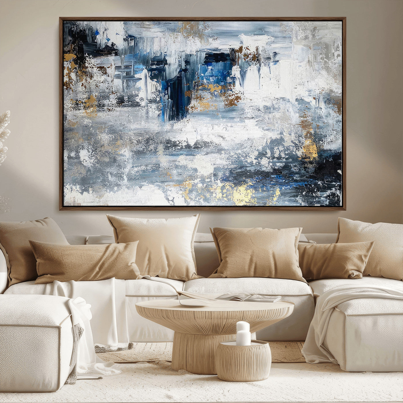 59716-MGV-CV-36X24-Abstract Blue and Gold Wall Art – Modern Textured Canvas Print, Contemporary Painting for Living Room, Bedroom, or Office Decor