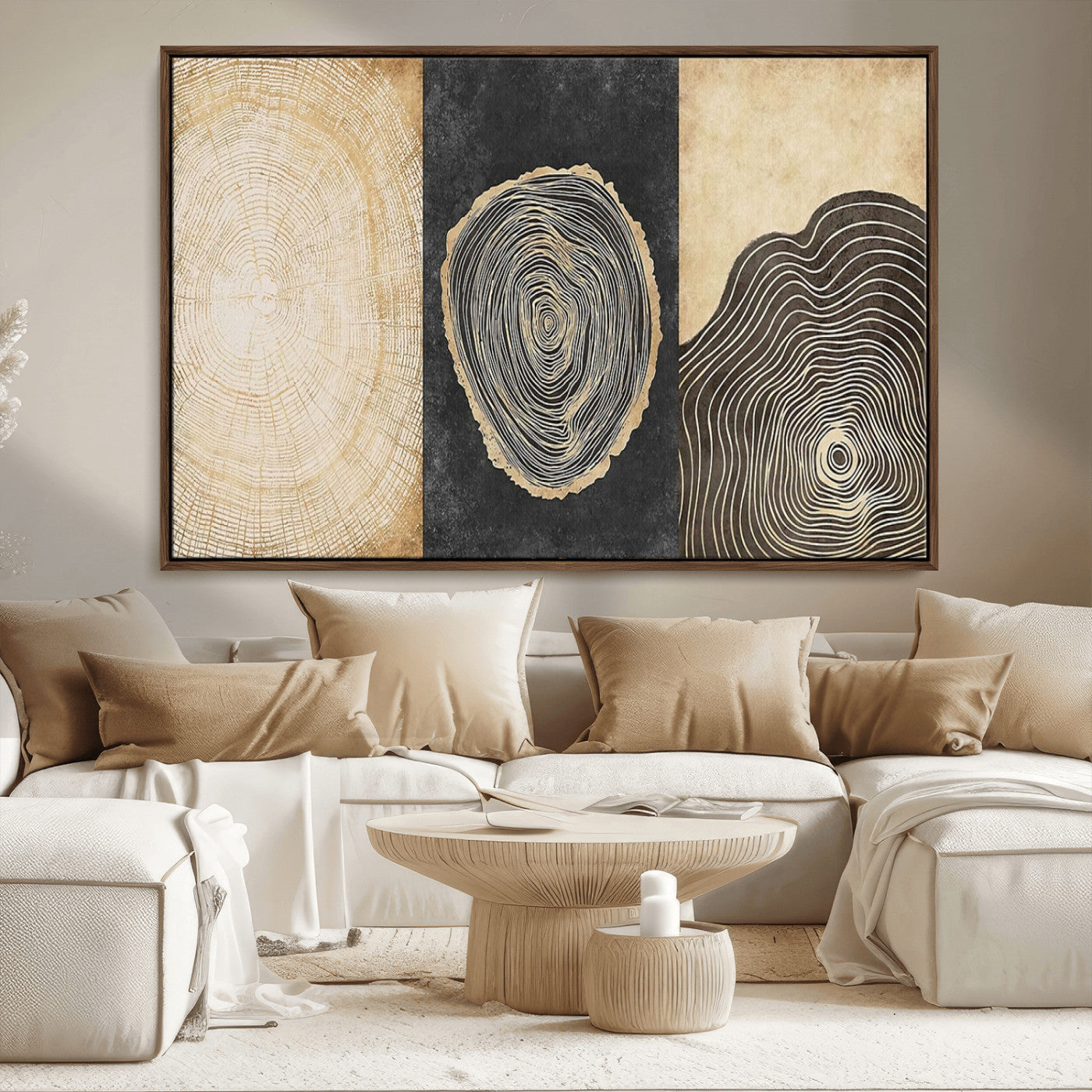 77785-MGV-CV-36X24-Tree Ring Abstract Wall Art – Rustic Wood Growth Pattern Canvas Prints, Modern Nature-Inspired Decor for Living Room or Office