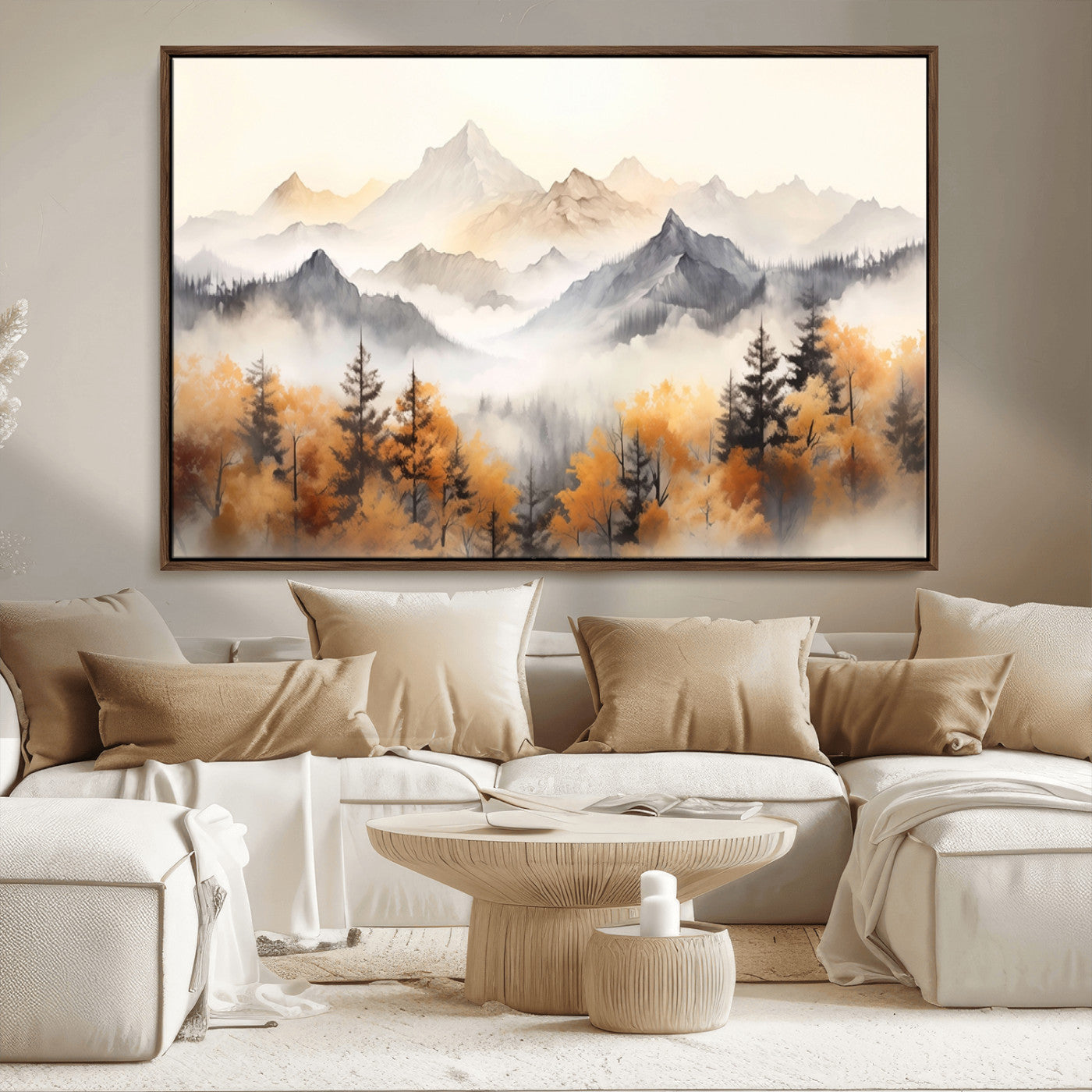 70049-MGV-CV-36X24-Autumn Mountain Forest Wall Art – Misty Landscape Canvas Print, Rustic Nature Inspired Decor for Living Room, Bedroom or Office
