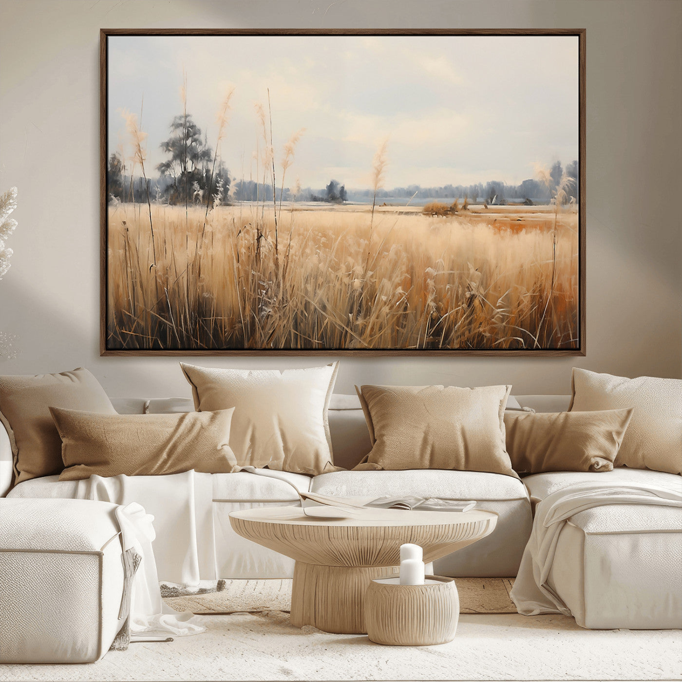 38193-MGV-FC-36X24_Walnut-Golden Meadow Wall Art – Serene Grassland Landscape Canvas Print, Rustic Nature Decor for Bedroom, Living Room or Farmhouse