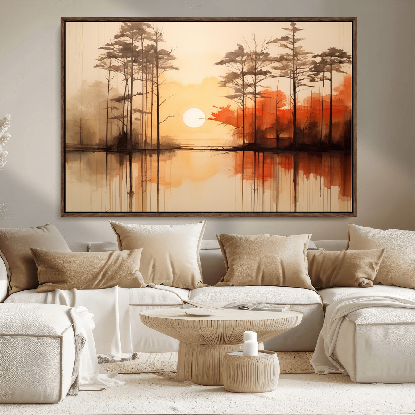 51083-MGV-CV-36X24-Sunset Lake Forest Wall Art – Serene Trees and Orange Sky Reflection Canvas Print, Tranquil Nature Decor for Living Room, Office